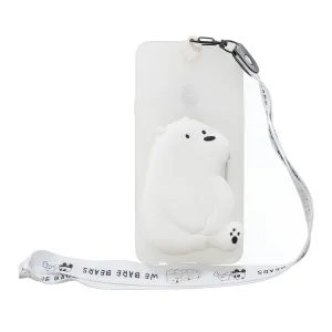 For Samsung A10S A20S TPU Full Protective Cartoon Mobile Phone Cover with Coin Purse Hanging Lanyard 6 white big bear