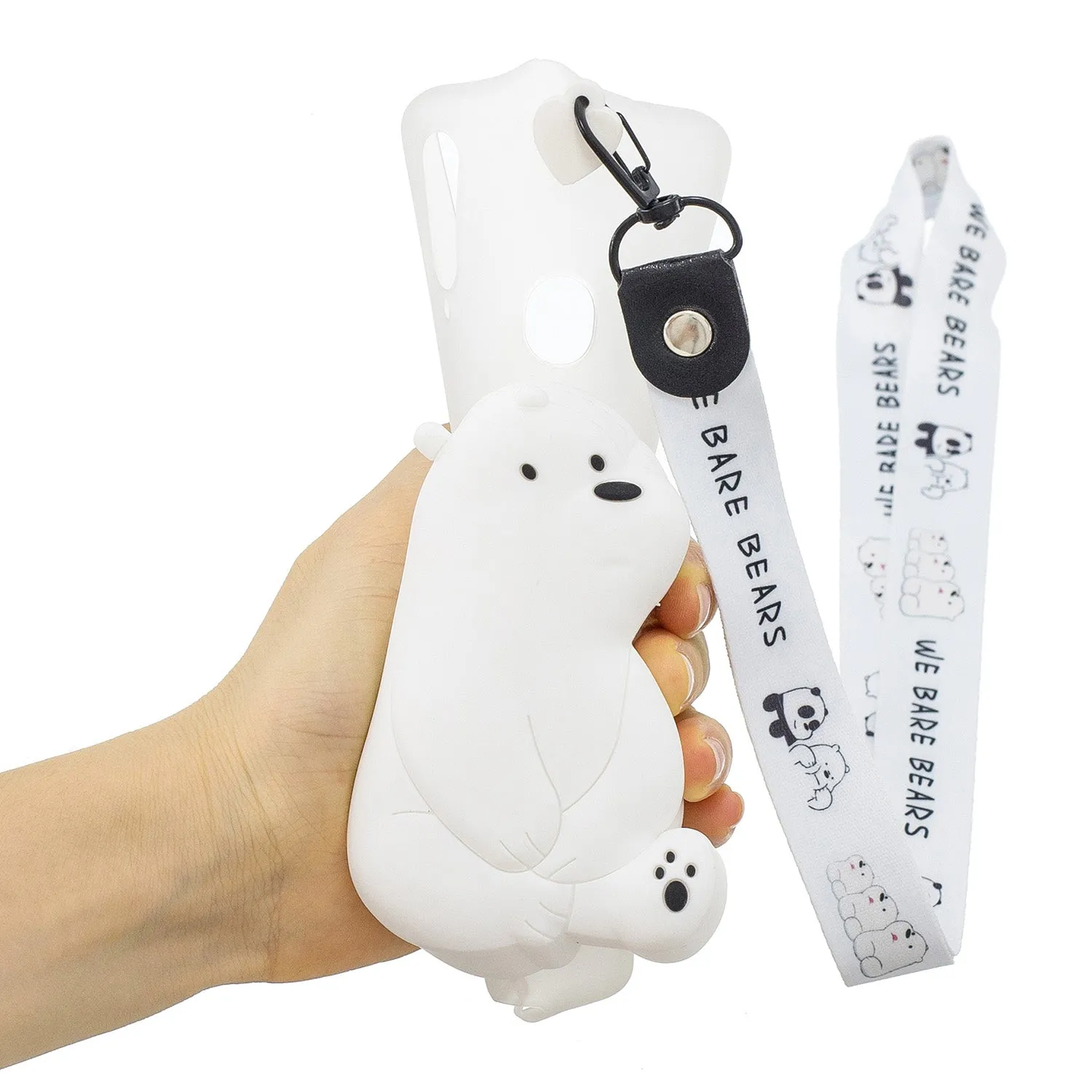 For Samsung A10S A20S TPU Full Protective Cartoon Mobile Phone Cover with Coin Purse Hanging Lanyard 6 white big bear