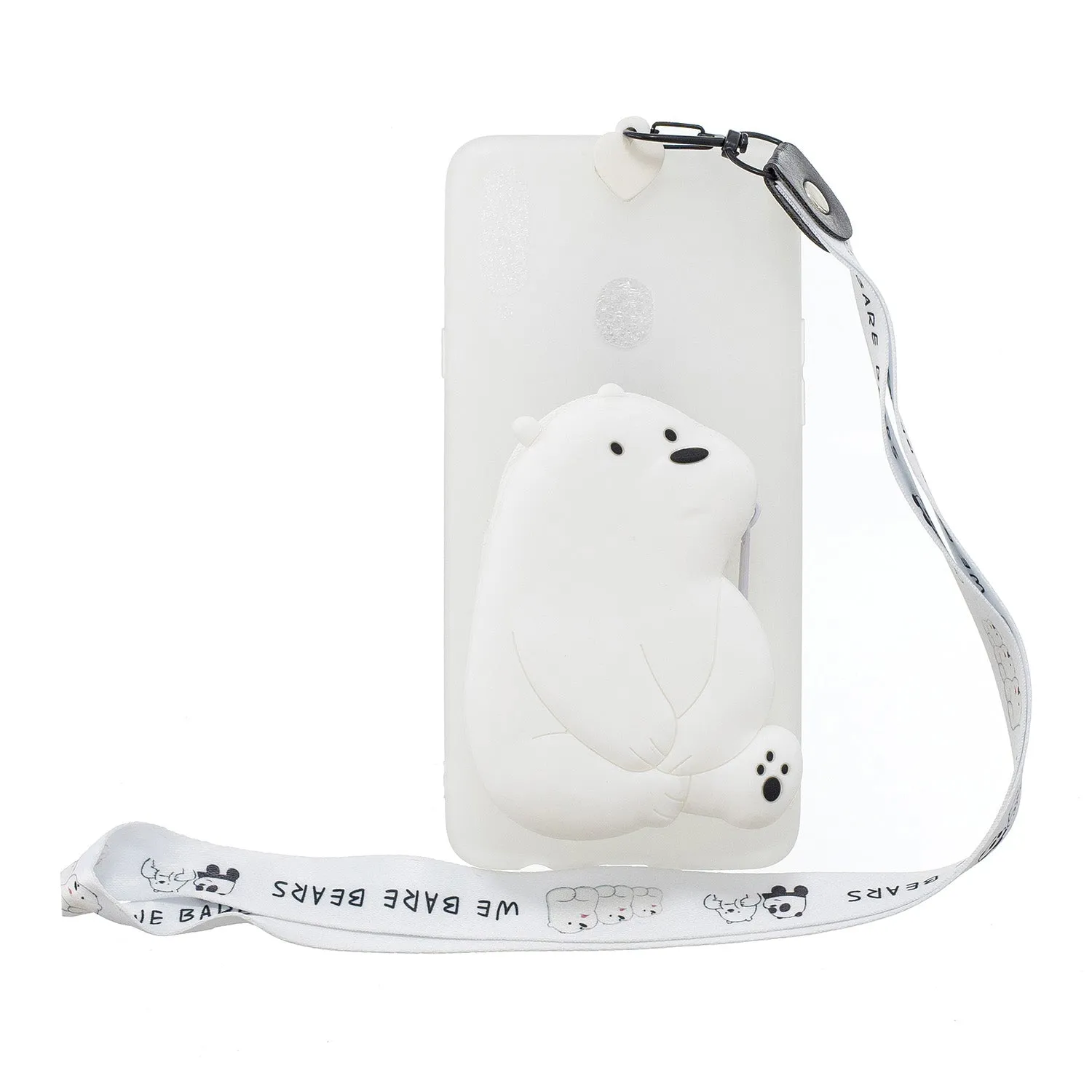For Samsung A10S A20S TPU Full Protective Cartoon Mobile Phone Cover with Coin Purse Hanging Lanyard 6 white big bear