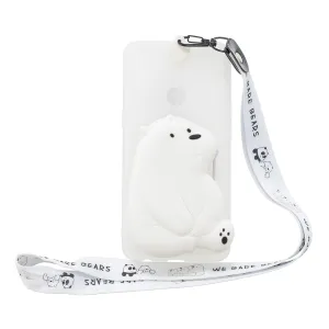 For Samsung A10S A20S TPU Full Protective Cartoon Mobile Phone Cover with Coin Purse Hanging Lanyard 6 white big bear
