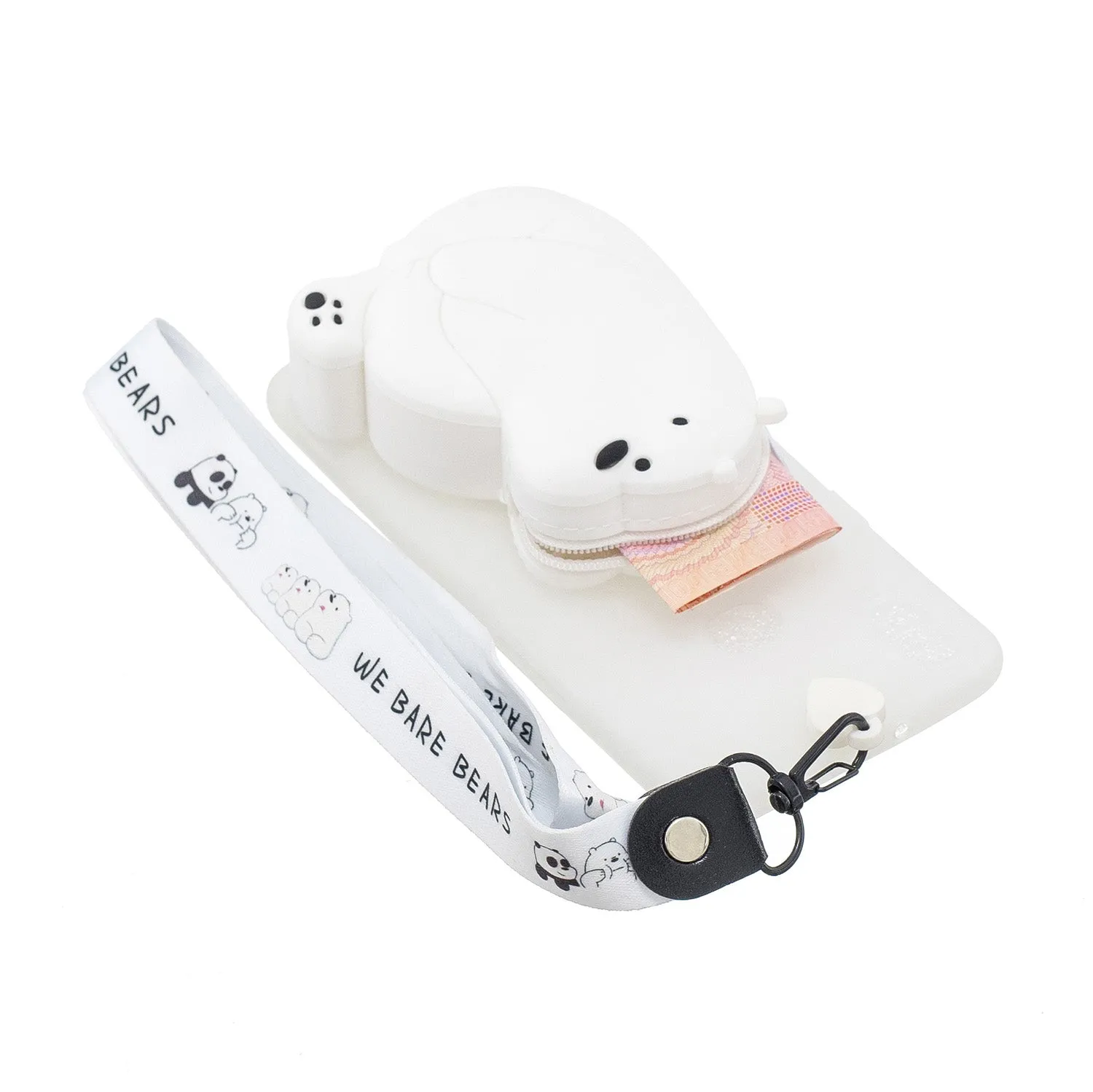 For Samsung A10S A20S TPU Full Protective Cartoon Mobile Phone Cover with Coin Purse Hanging Lanyard 6 white big bear