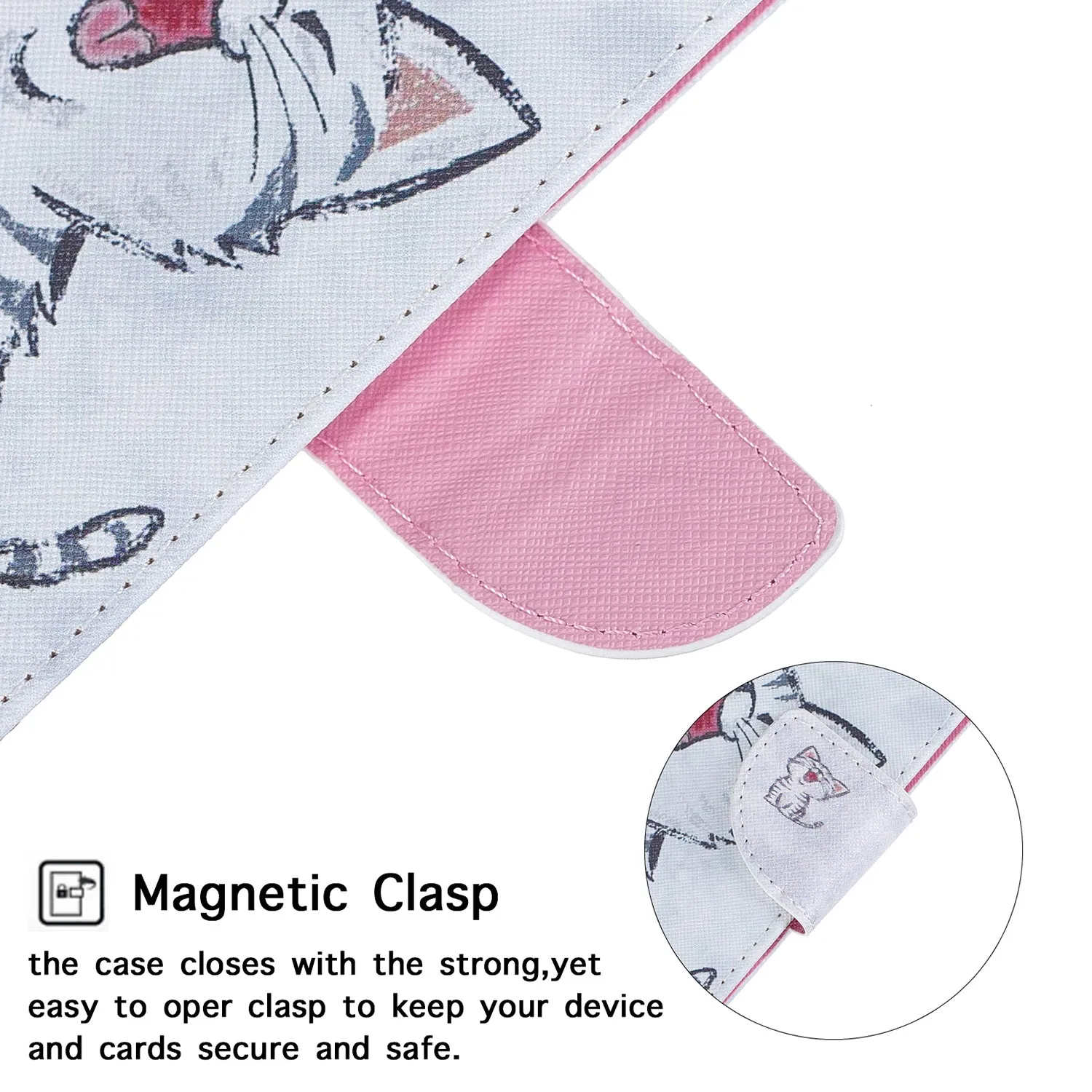For Samsung A10S/A20S Smartphone Case PU Leather Phone Shell Lovely Cartoon Pattern Card Slots Overall Protection Red lip cat