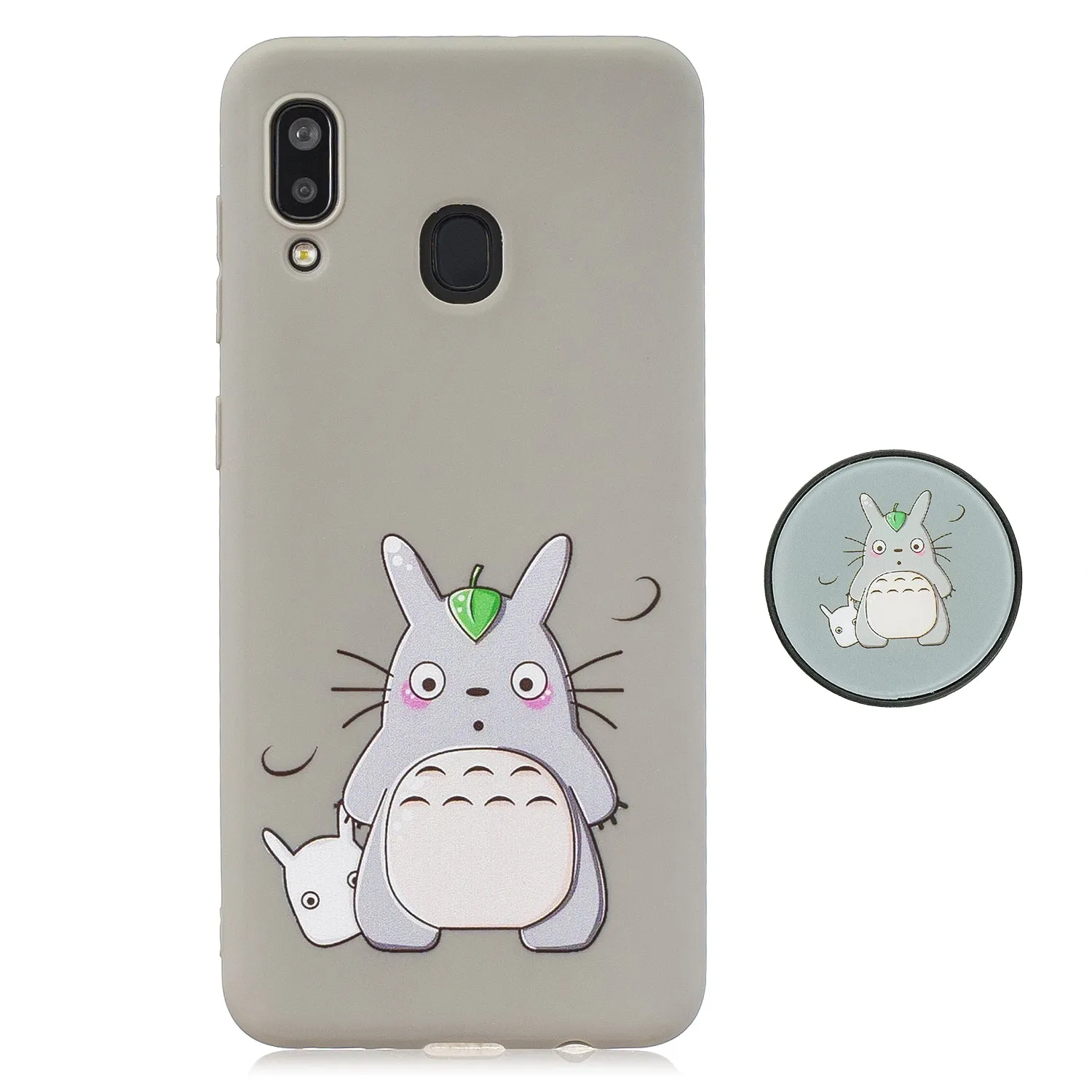 For Samsung A30 A20 TPU Full Cover Cartoon Pattern Solid Color Protective Phone Case with Adjustable Bracket 5