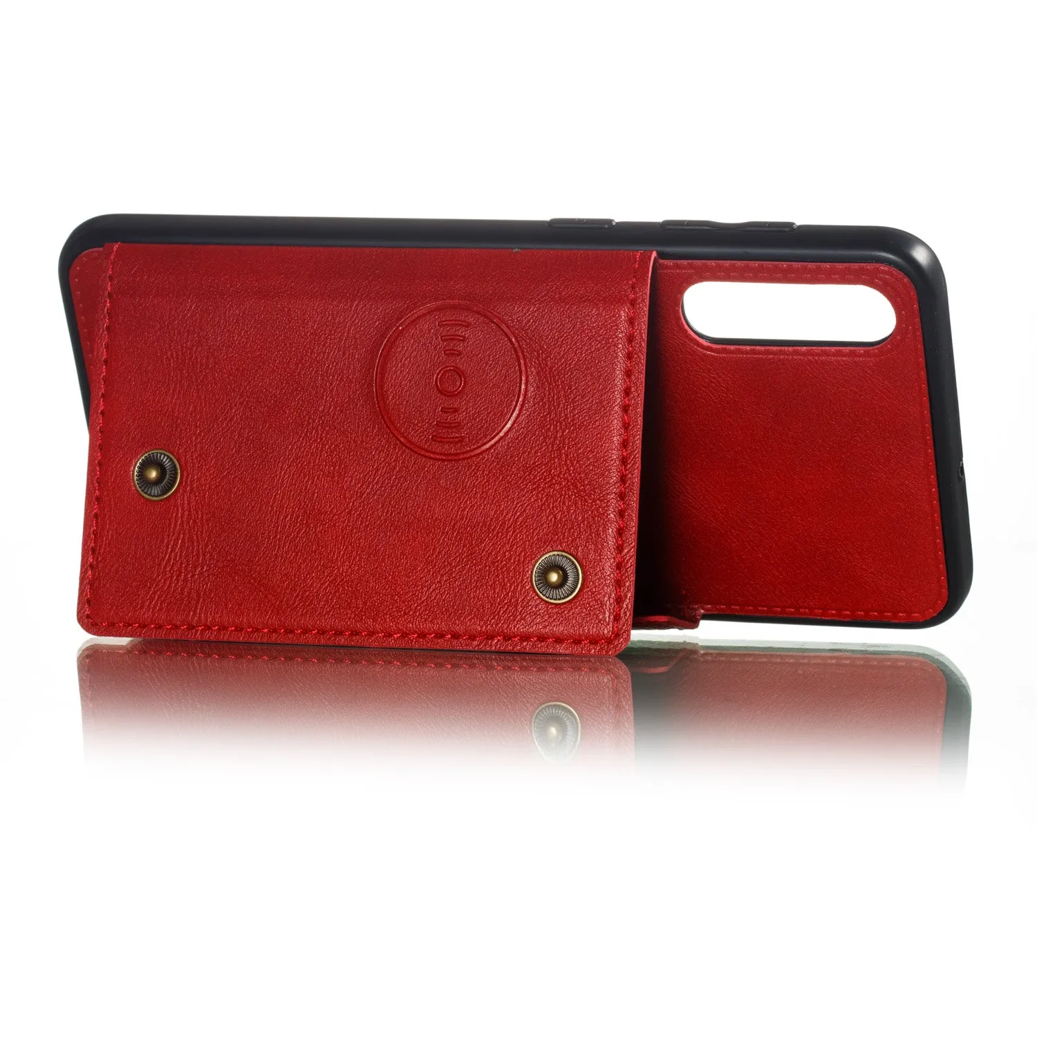 For Samsung A50 Double Buckle Non-slip Shockproof Cell Phone Case with Card Slot Bracket red