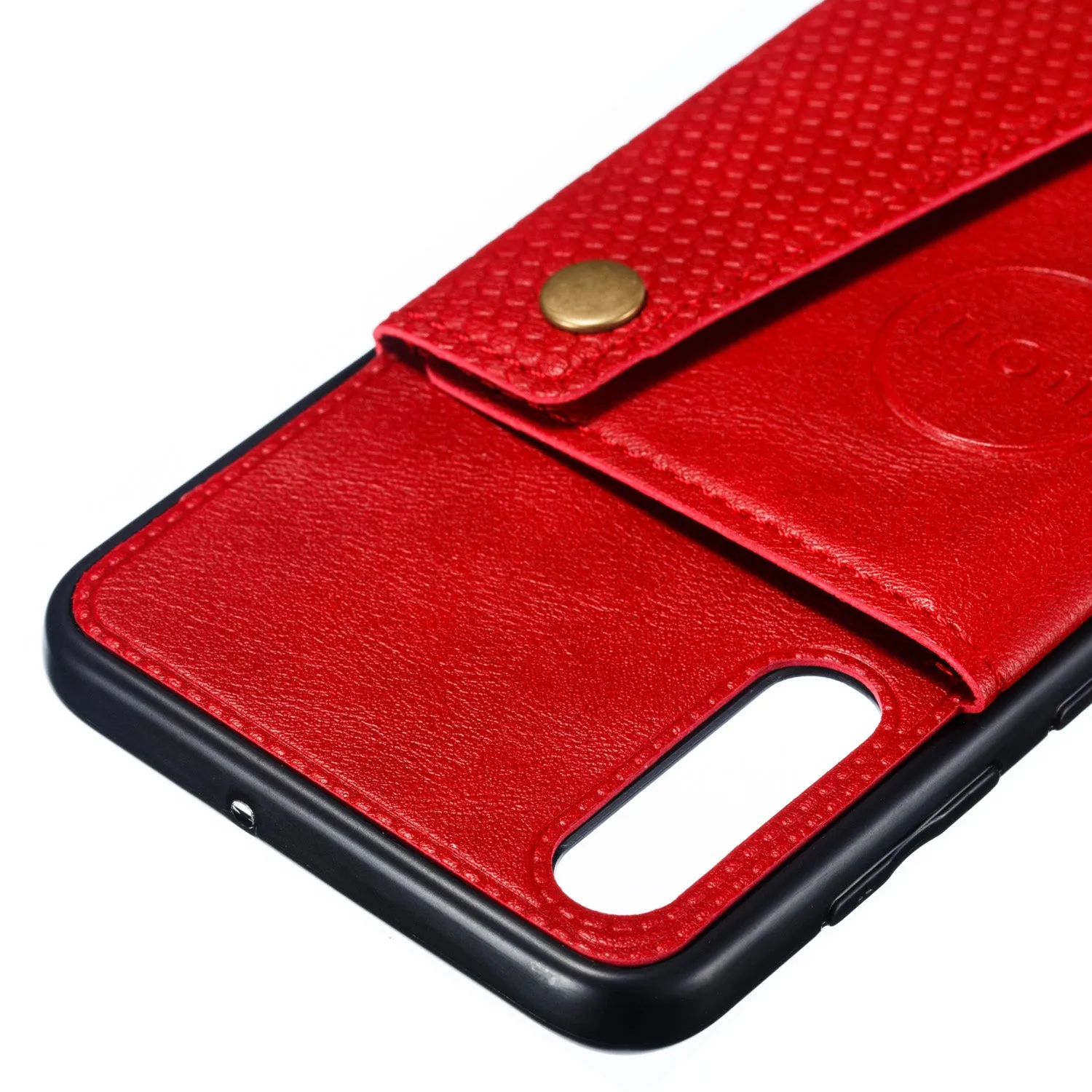 For Samsung A50 Double Buckle Non-slip Shockproof Cell Phone Case with Card Slot Bracket red
