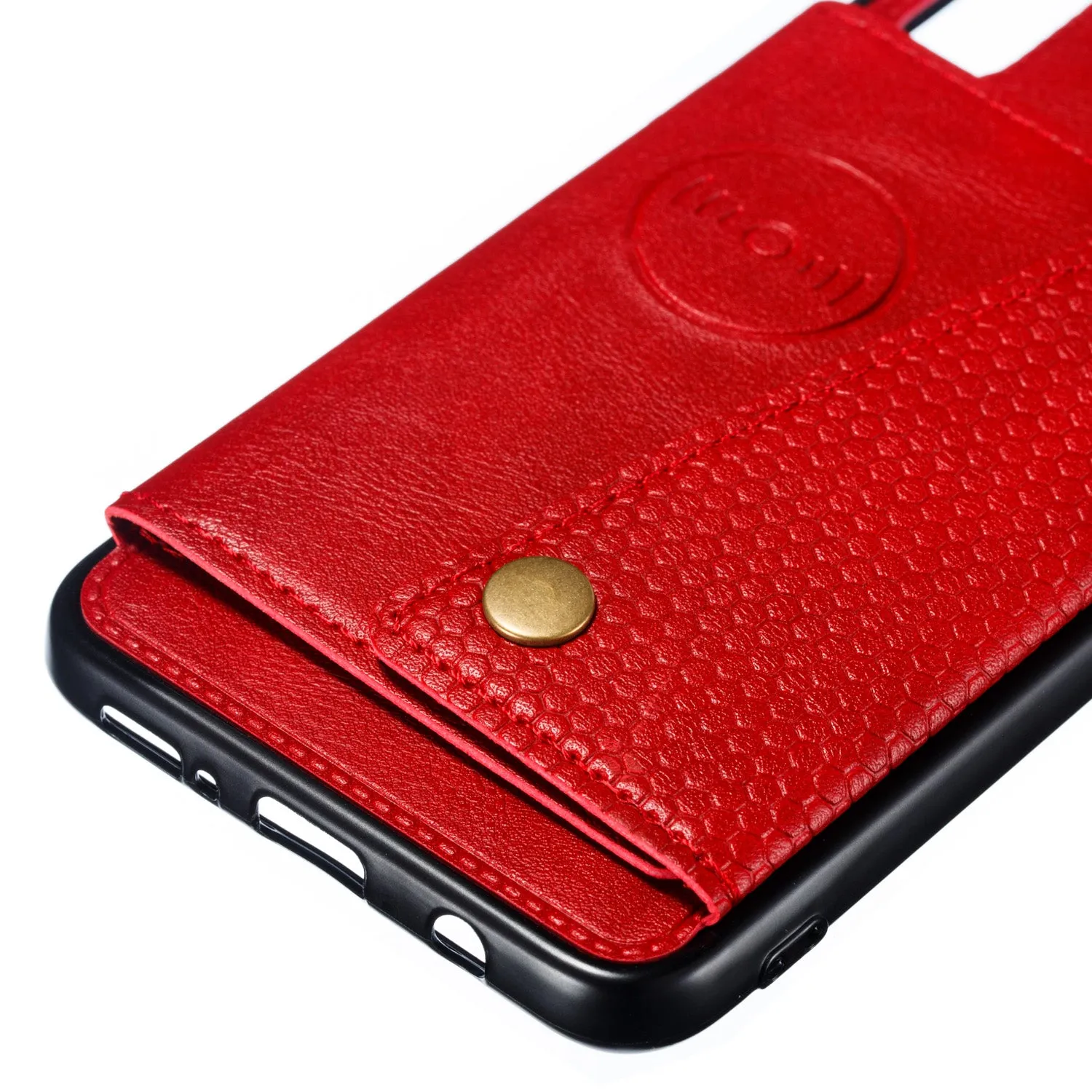 For Samsung A50 Double Buckle Non-slip Shockproof Cell Phone Case with Card Slot Bracket red