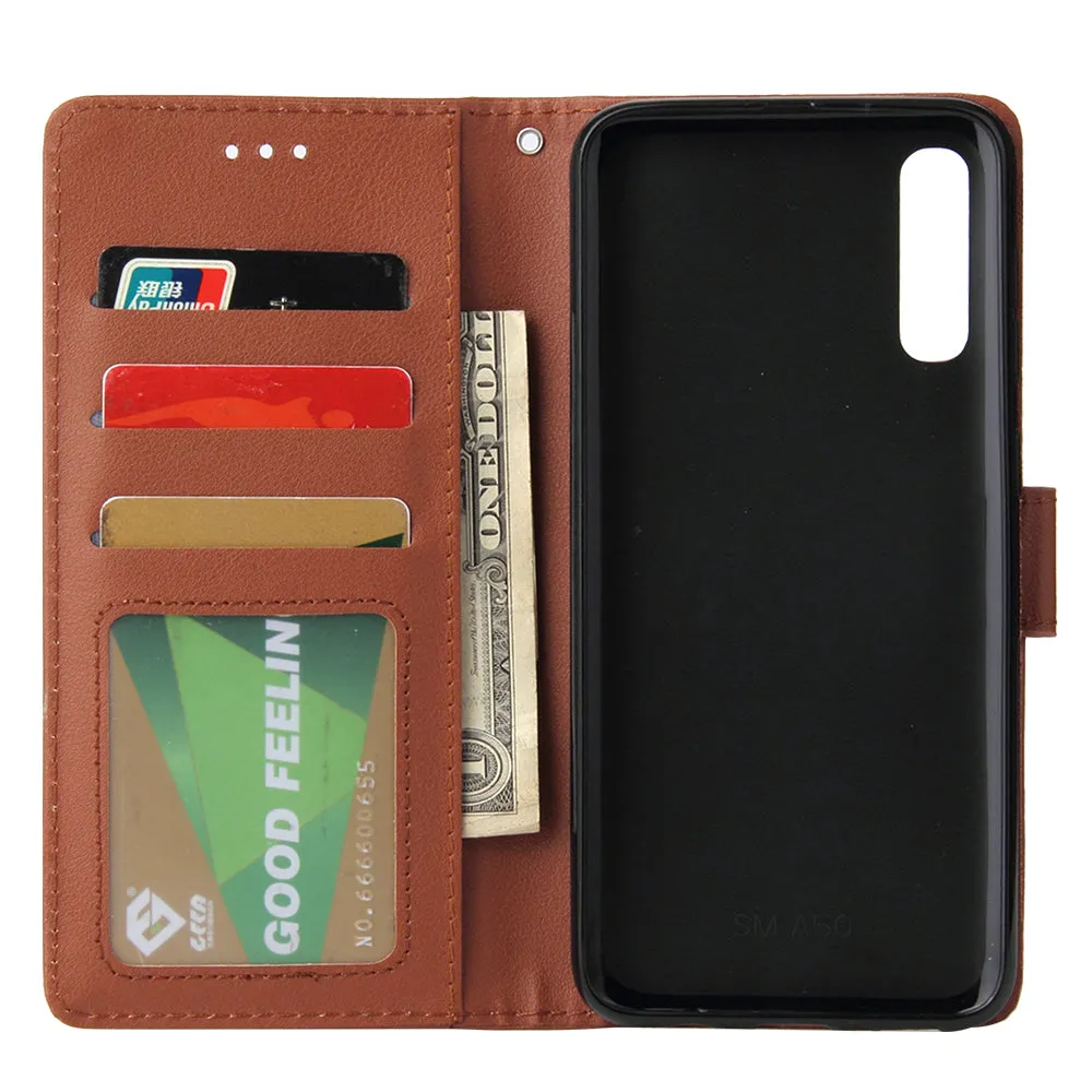 For Samsung A50 Wallet-type PU Leather Protective Phone Case with Buckle & 3 Card Position Red wine