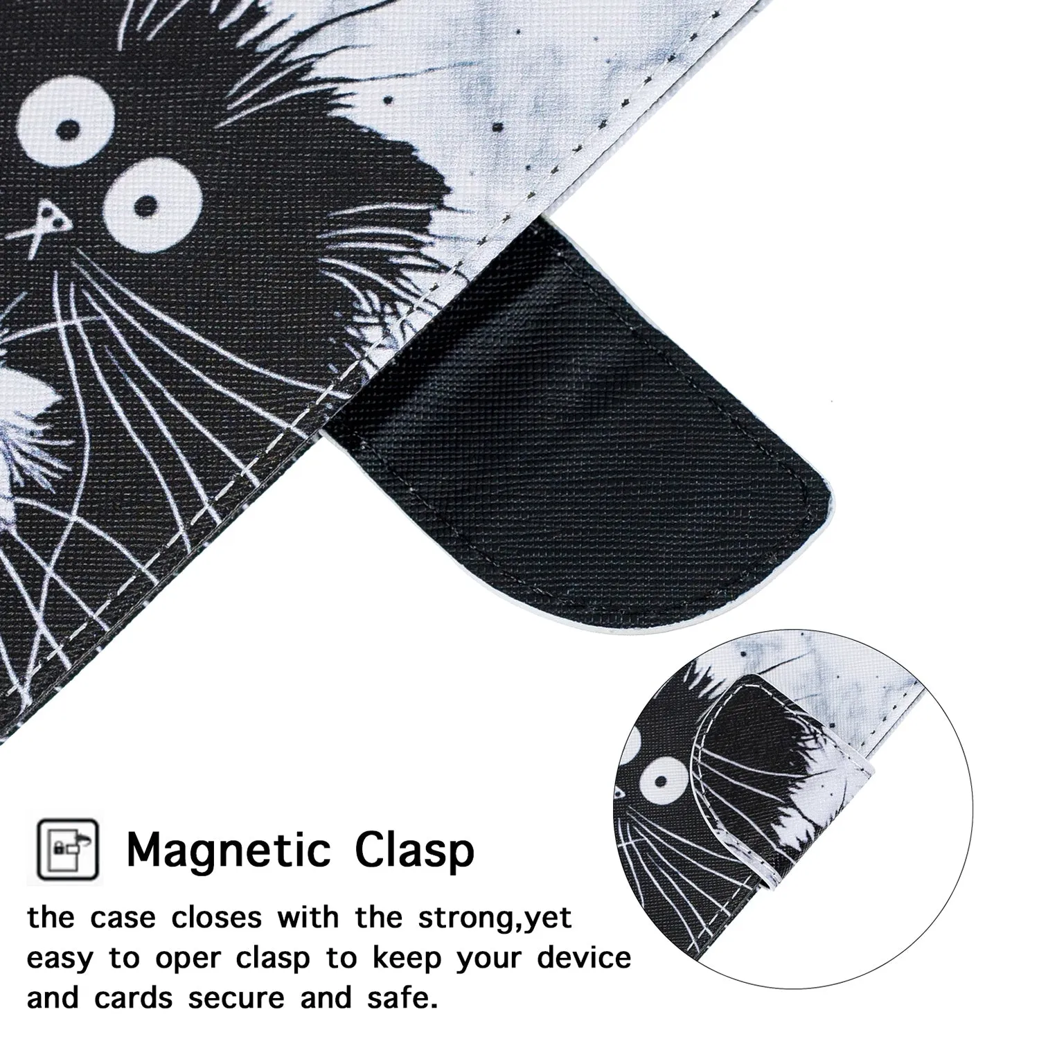 For Samsung A50/A70 Smartphone Case Overall Protective Phone Shell Lovely PU Leather Cellphone Cover with Card Slots  Black white cat