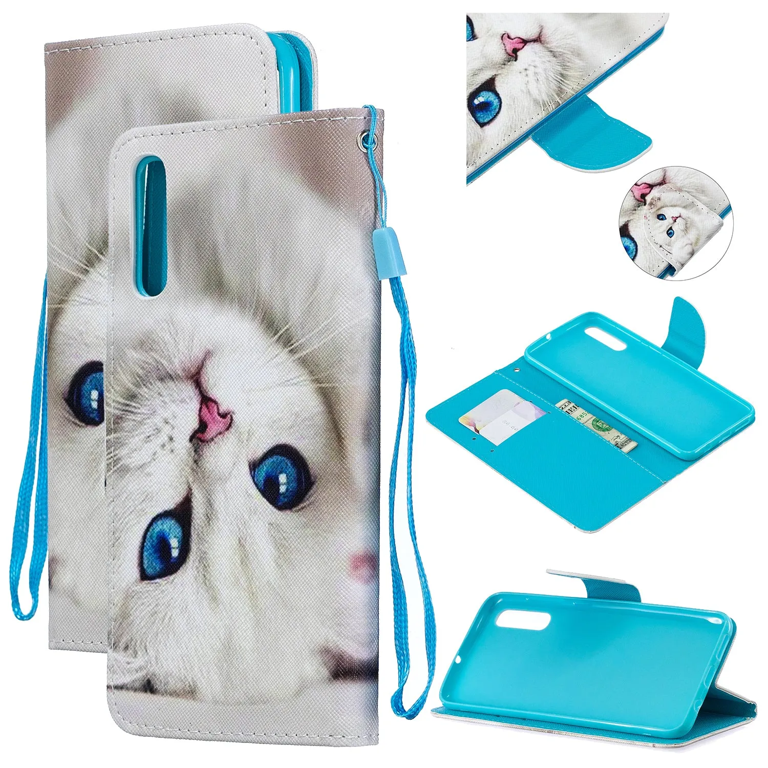 For Samsung A50/A70 Smartphone Case Overall Protective Phone Shell Lovely PU Leather Cellphone Cover with Card Slots  Ice cream unicorn