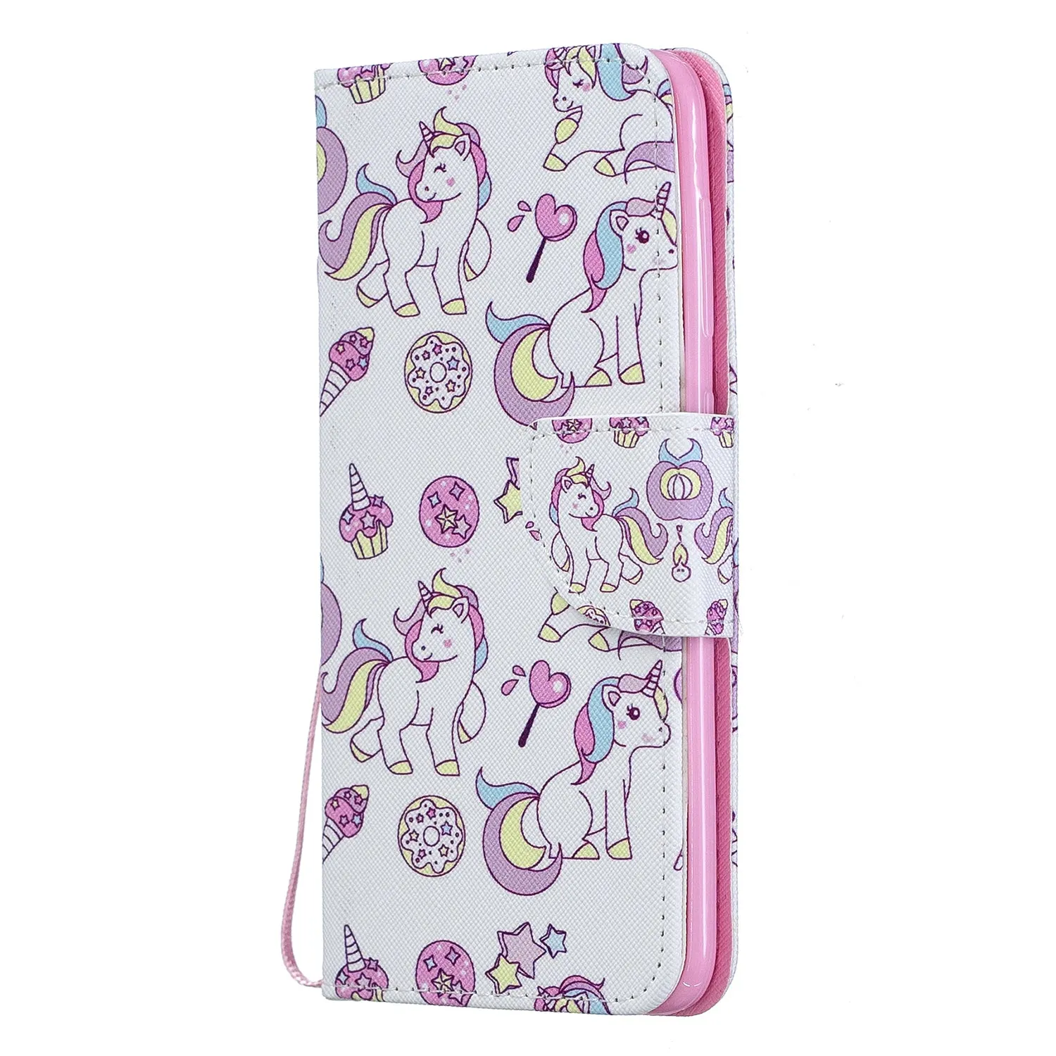 For Samsung A50/A70 Smartphone Case Overall Protective Phone Shell Lovely PU Leather Cellphone Cover with Card Slots  Ice cream unicorn