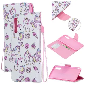 For Samsung A50/A70 Smartphone Case Overall Protective Phone Shell Lovely PU Leather Cellphone Cover with Card Slots  Ice cream unicorn
