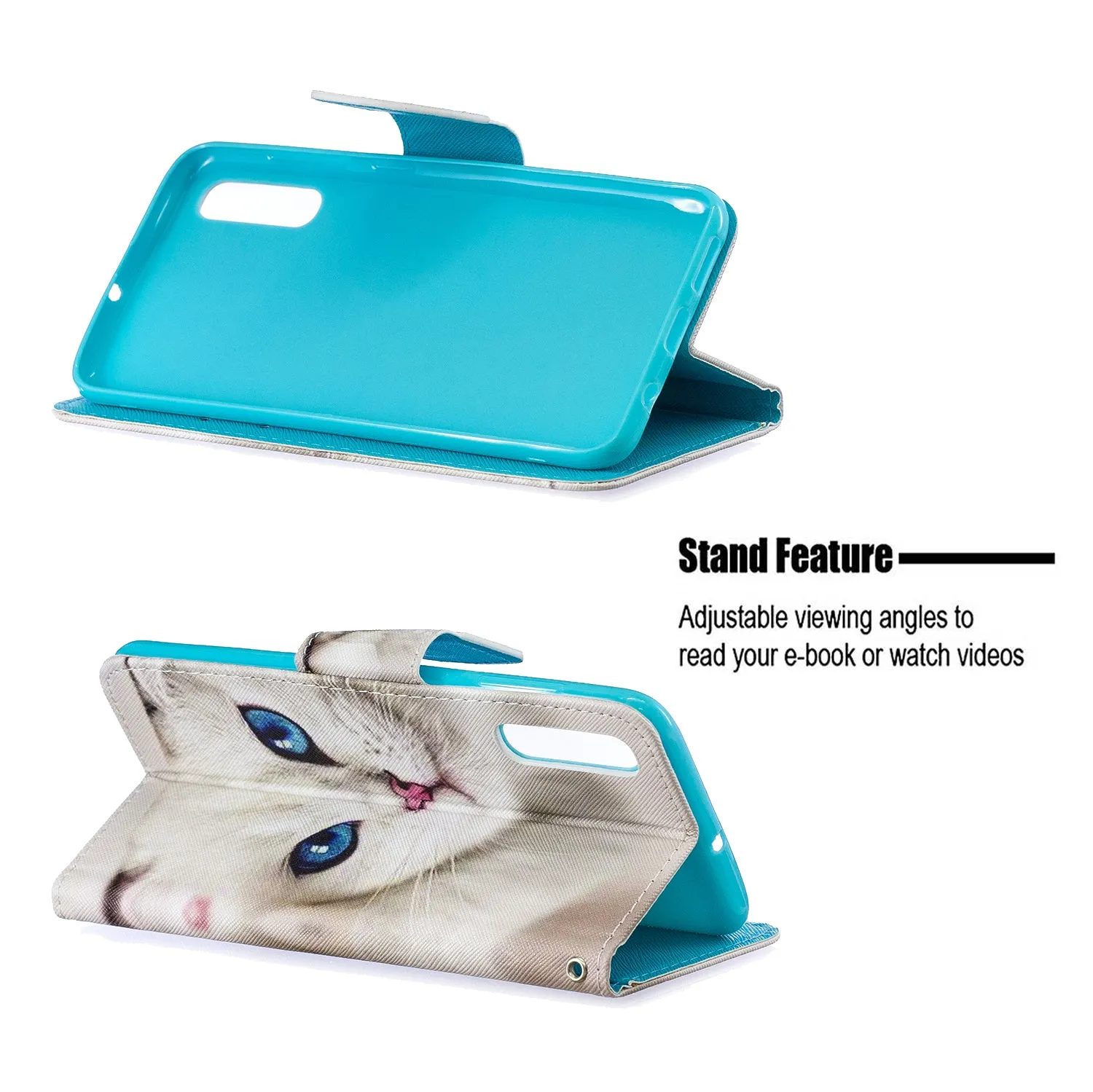 For Samsung A50/A70 Smartphone Case Overall Protective Phone Shell Lovely PU Leather Cellphone Cover with Card Slots  Ice cream unicorn