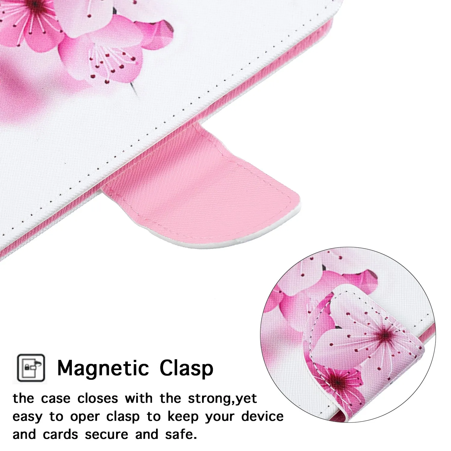 For Samsung A50/A70 Smartphone Case Overall Protective Phone Shell Lovely PU Leather Cellphone Cover with Card Slots  peach blossom