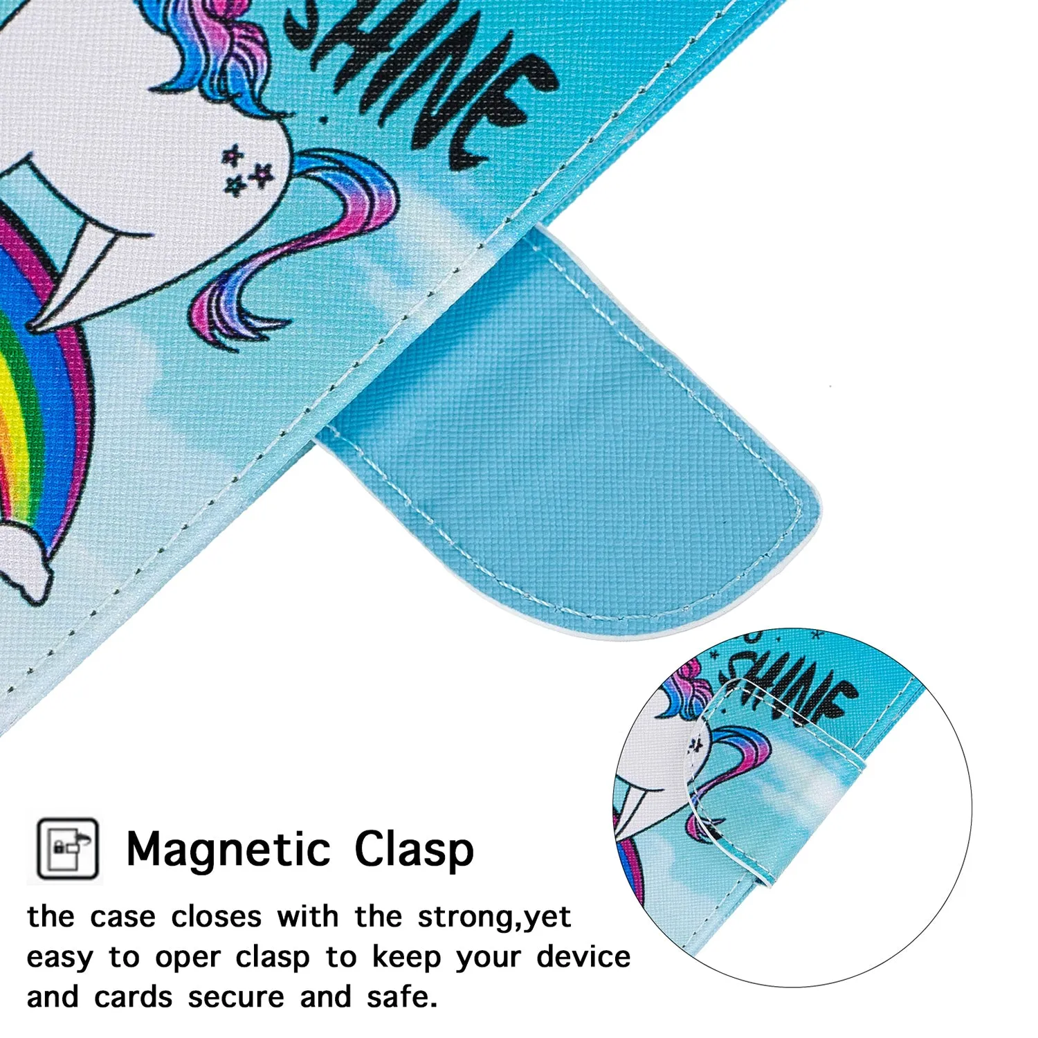 For Samsung A50/A70 Smartphone Case Overall Protective Phone Shell Lovely PU Leather Cellphone Cover with Card Slots  Rainbow horse