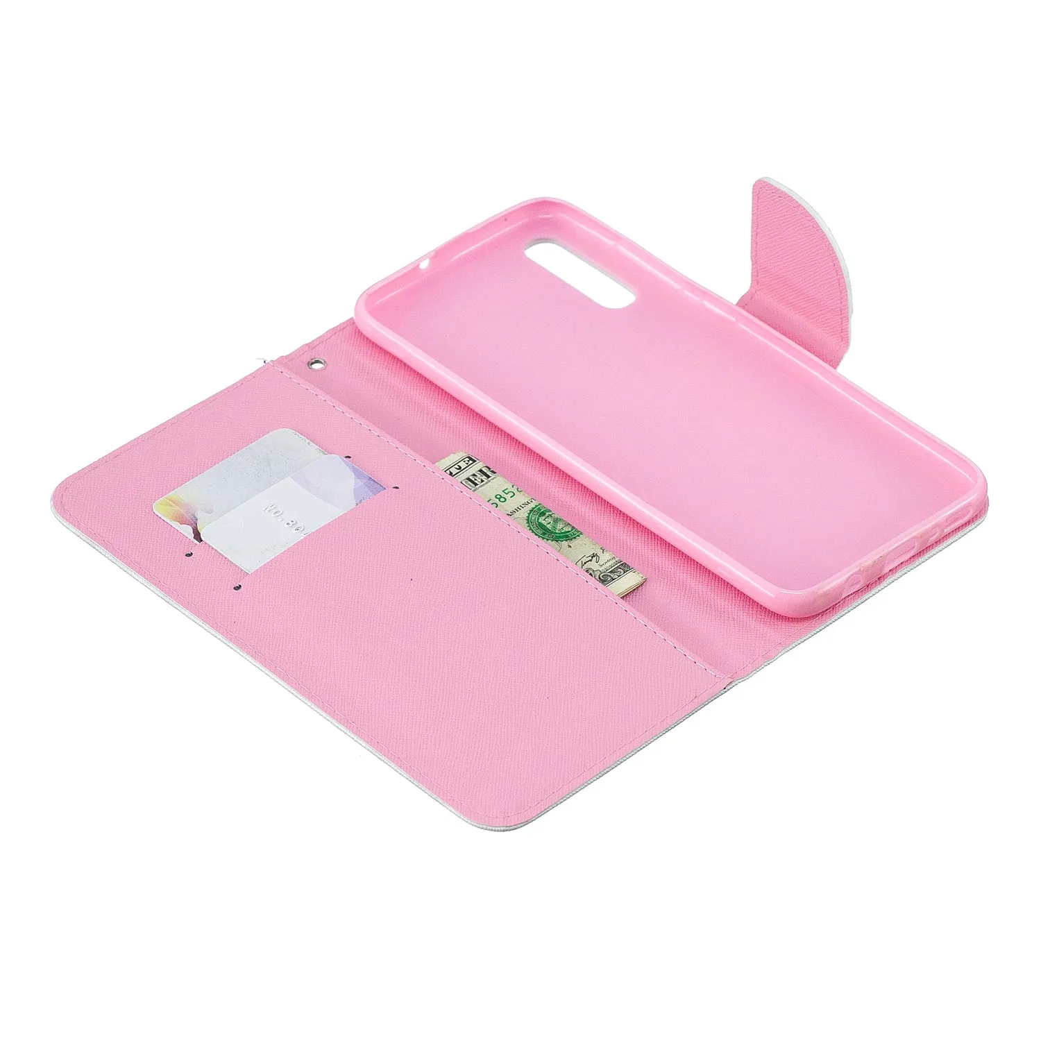 For Samsung A50/A70 Smartphone Case Overall Protective Phone Shell Lovely PU Leather Cellphone Cover with Card Slots  Watercolor flower