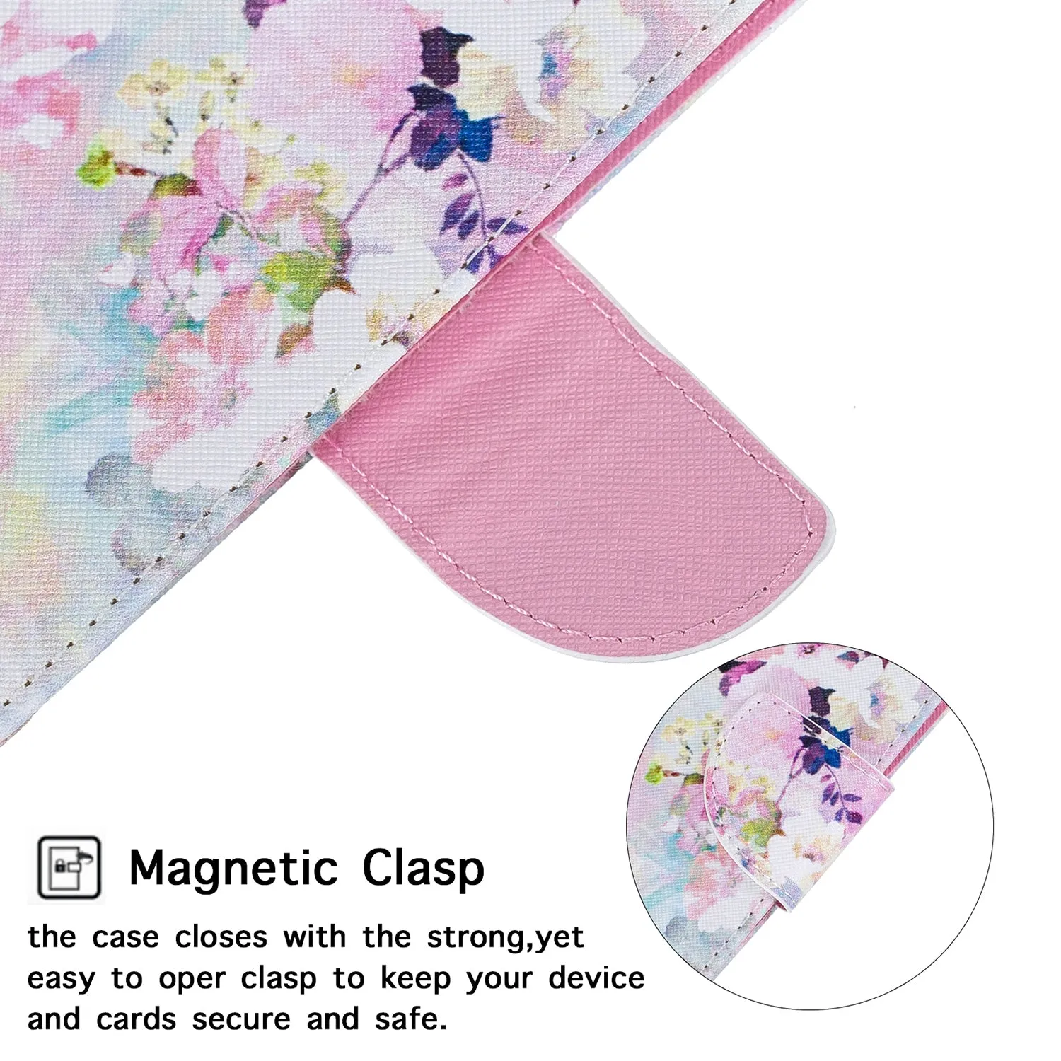 For Samsung A50/A70 Smartphone Case Overall Protective Phone Shell Lovely PU Leather Cellphone Cover with Card Slots  Watercolor flower