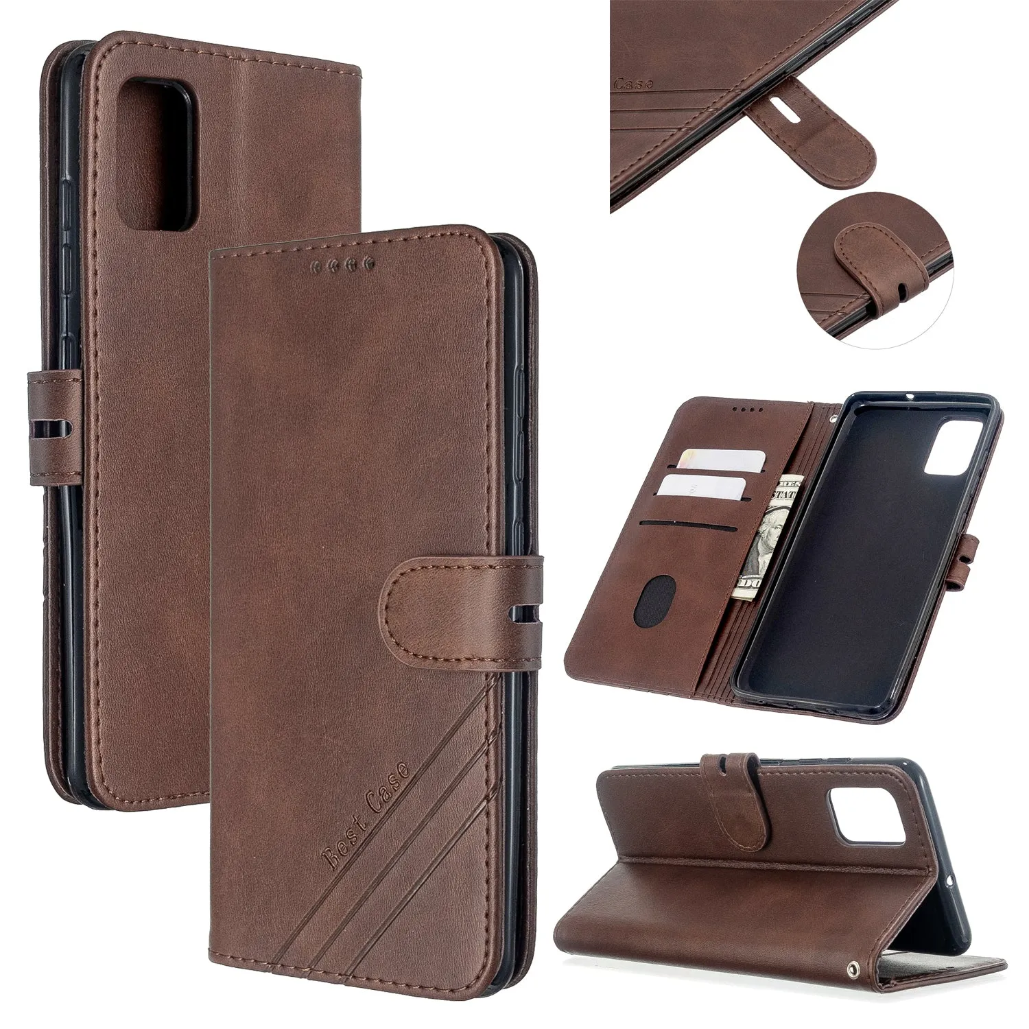 For Samsung A51/A71/M30S Case Soft Leather Cover with Denim Texture Precise Cutouts Wallet Design Buckle Closure Smartphone Shell  red
