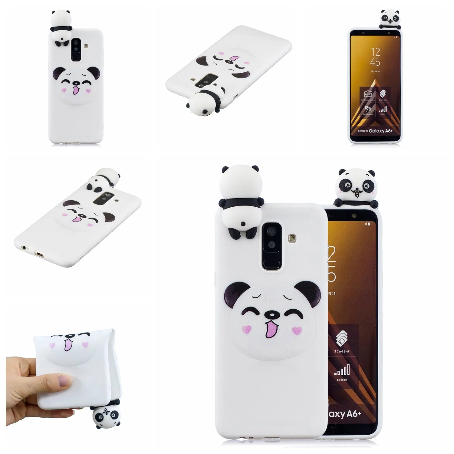 For Samsung A6 plus 2018 3D Cartoon Lovely Coloured Painted Soft TPU Back Cover Non-slip Shockproof Full Protective Case big face cat