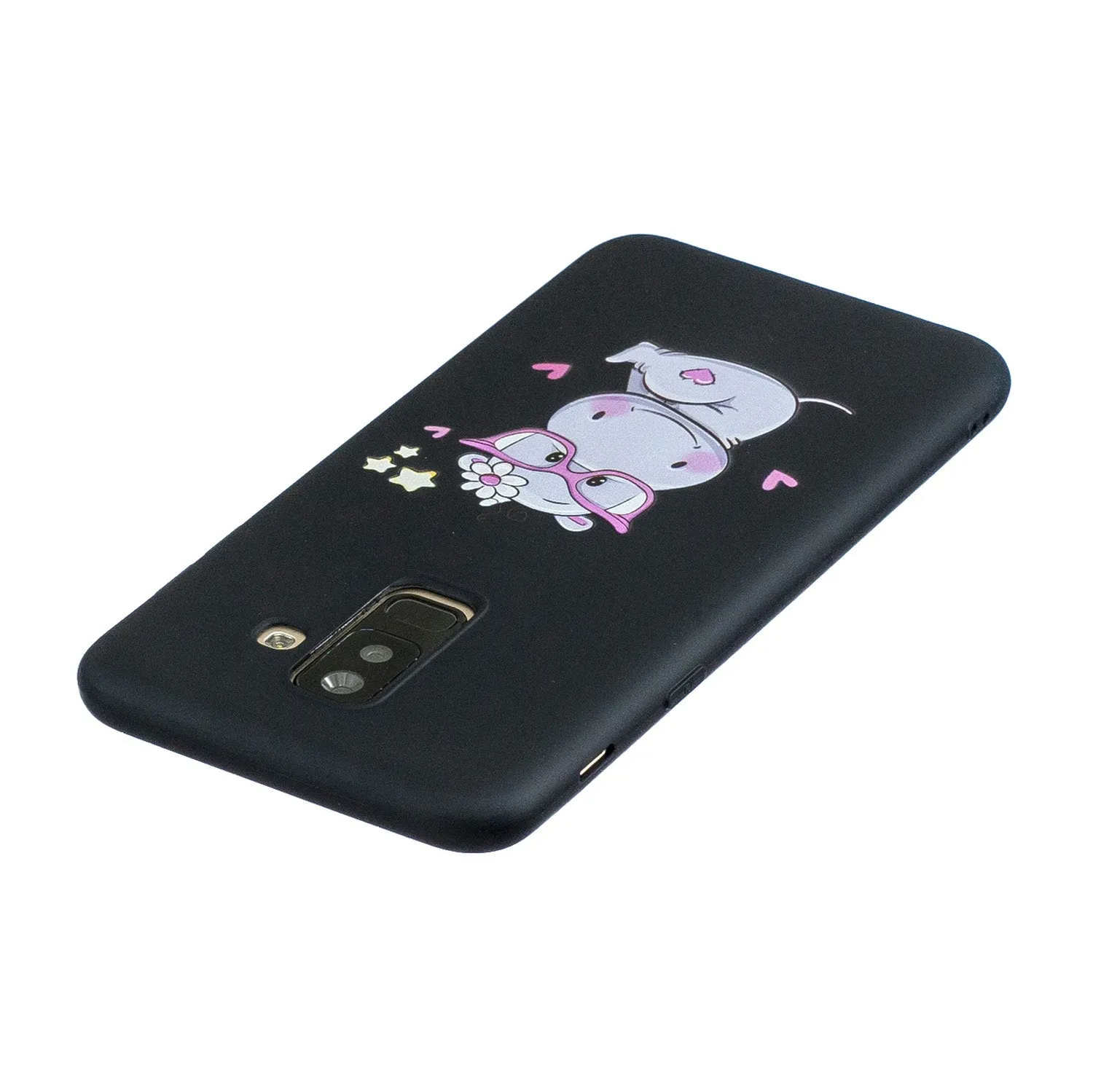 For Samsung A6 plus 2018 Cute Coloured Painted TPU Anti-scratch Non-slip Protective Cover Back Case with Lanyard black