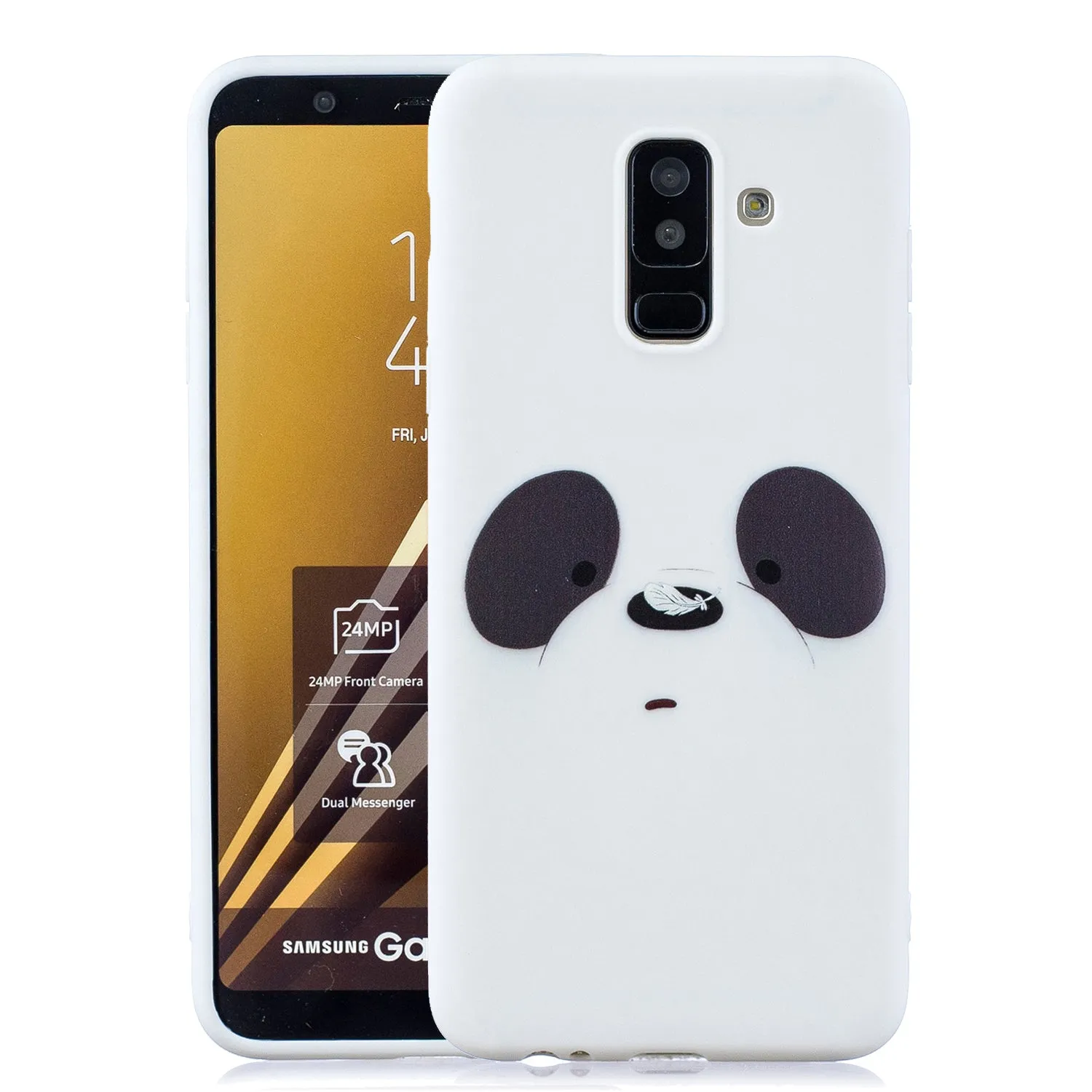 For Samsung A6 plus 2018 Cute Coloured Painted TPU Anti-scratch Non-slip Protective Cover Back Case with Lanyard black