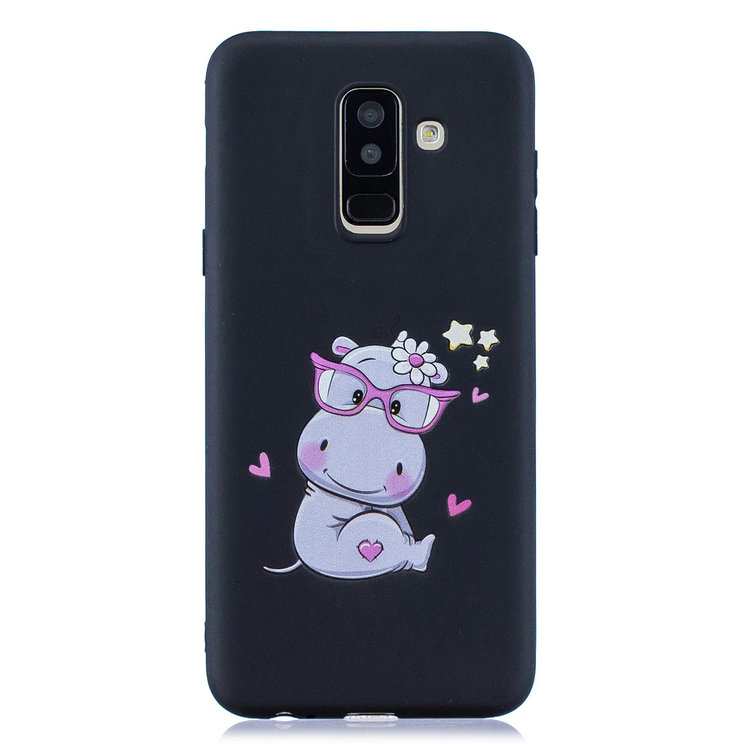 For Samsung A6 plus 2018 Cute Coloured Painted TPU Anti-scratch Non-slip Protective Cover Back Case with Lanyard black