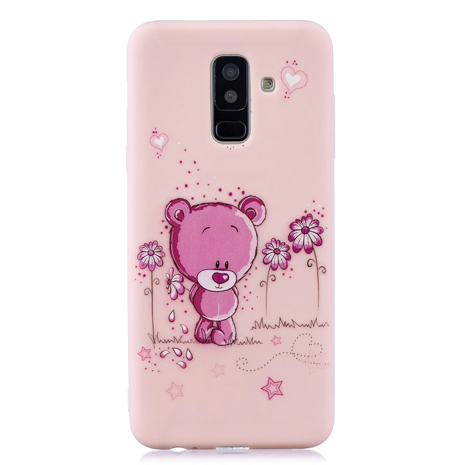 For Samsung A6 plus 2018 Cute Coloured Painted TPU Anti-scratch Non-slip Protective Cover Back Case with Lanyard Light pink