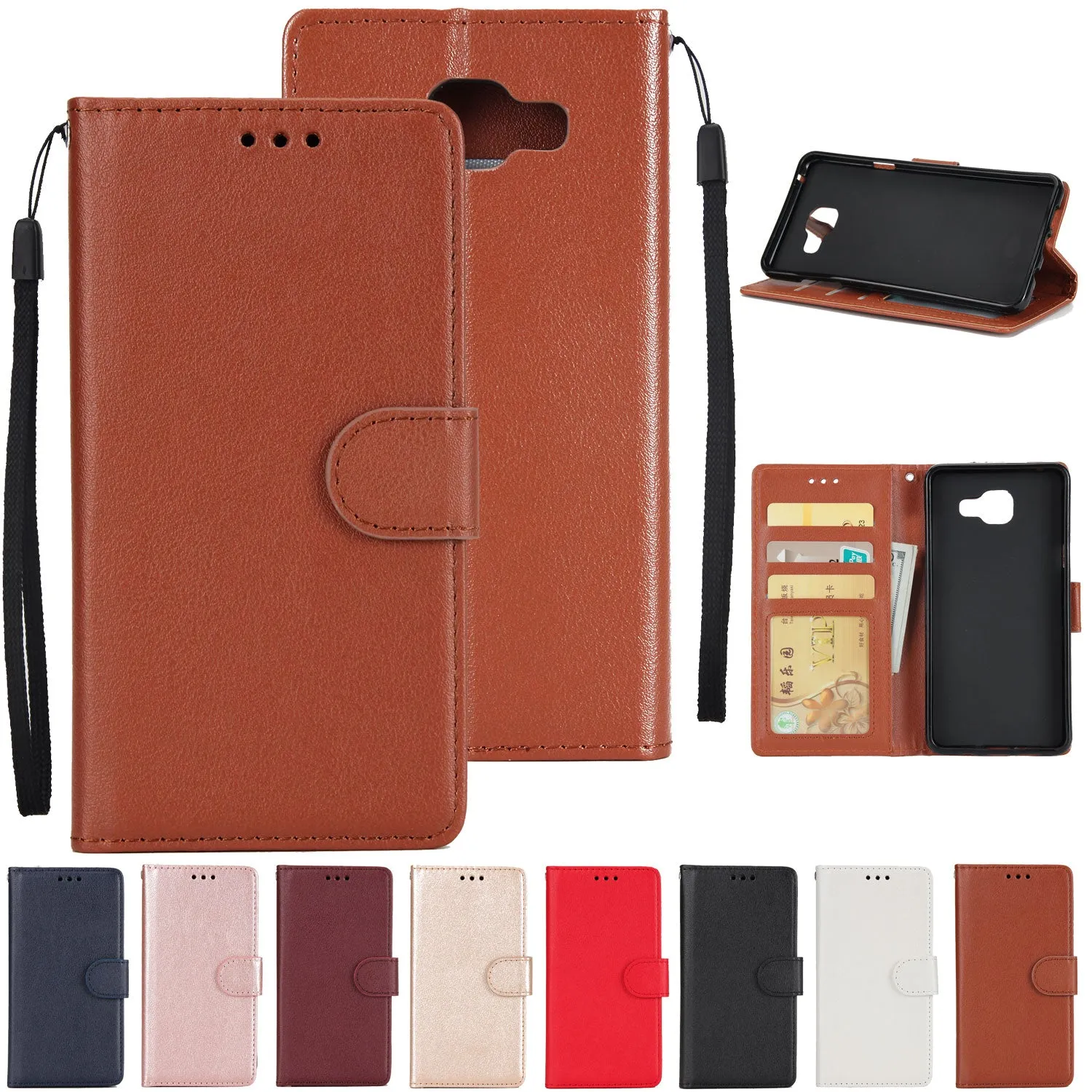 For Samsung A7 2017/A720 PU Leather Cell Phone Case Protective Cover Shell with Buckle red