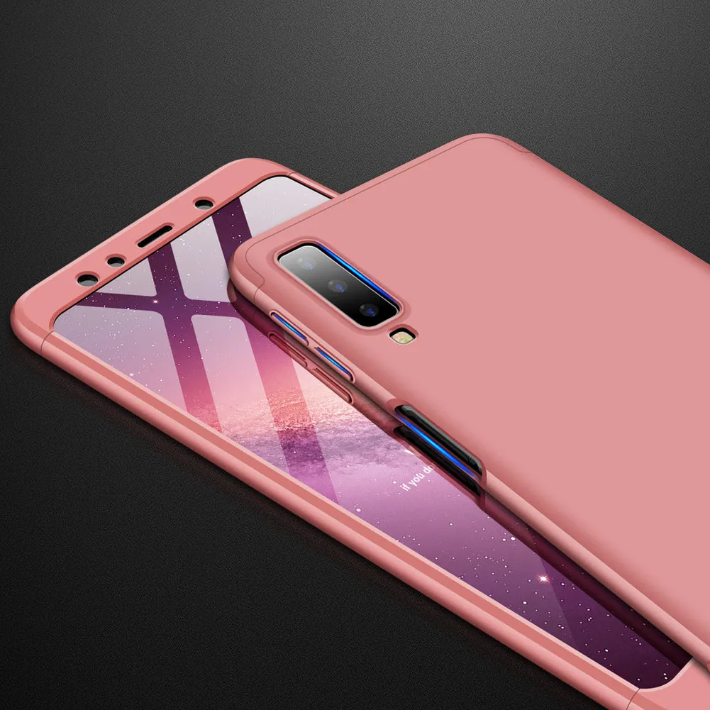 For Samsung A7 2018 3 in 1 360 Degree Non-slip Shockproof Full Protective Case Rose gold_Samsung A7 2018