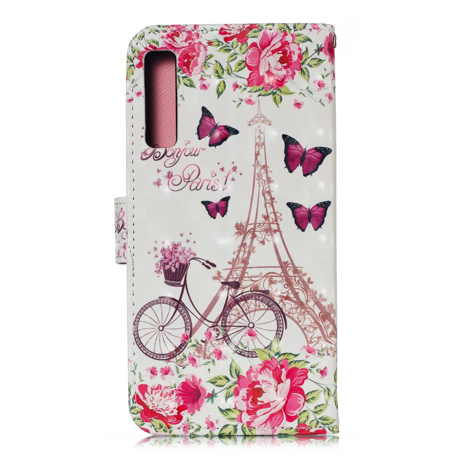 For Samsung A7 2018 3D Coloured Painted Leather Protective Phone Case with Button & Card Position & Lanyard Bicycle tower