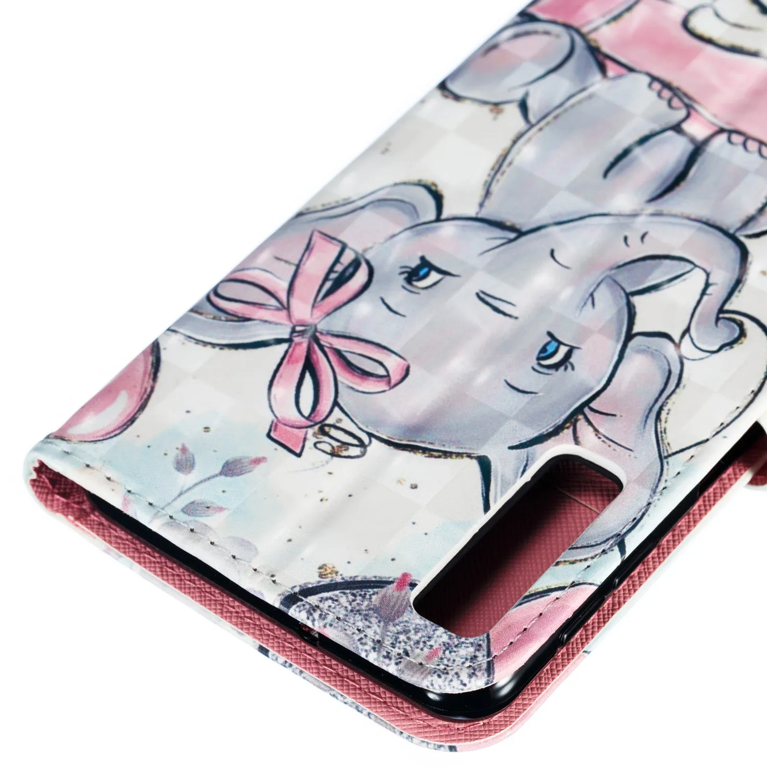 For Samsung A7 2018 3D Coloured Painted Leather Protective Phone Case with Button & Card Position & Lanyard Butterfly elephant