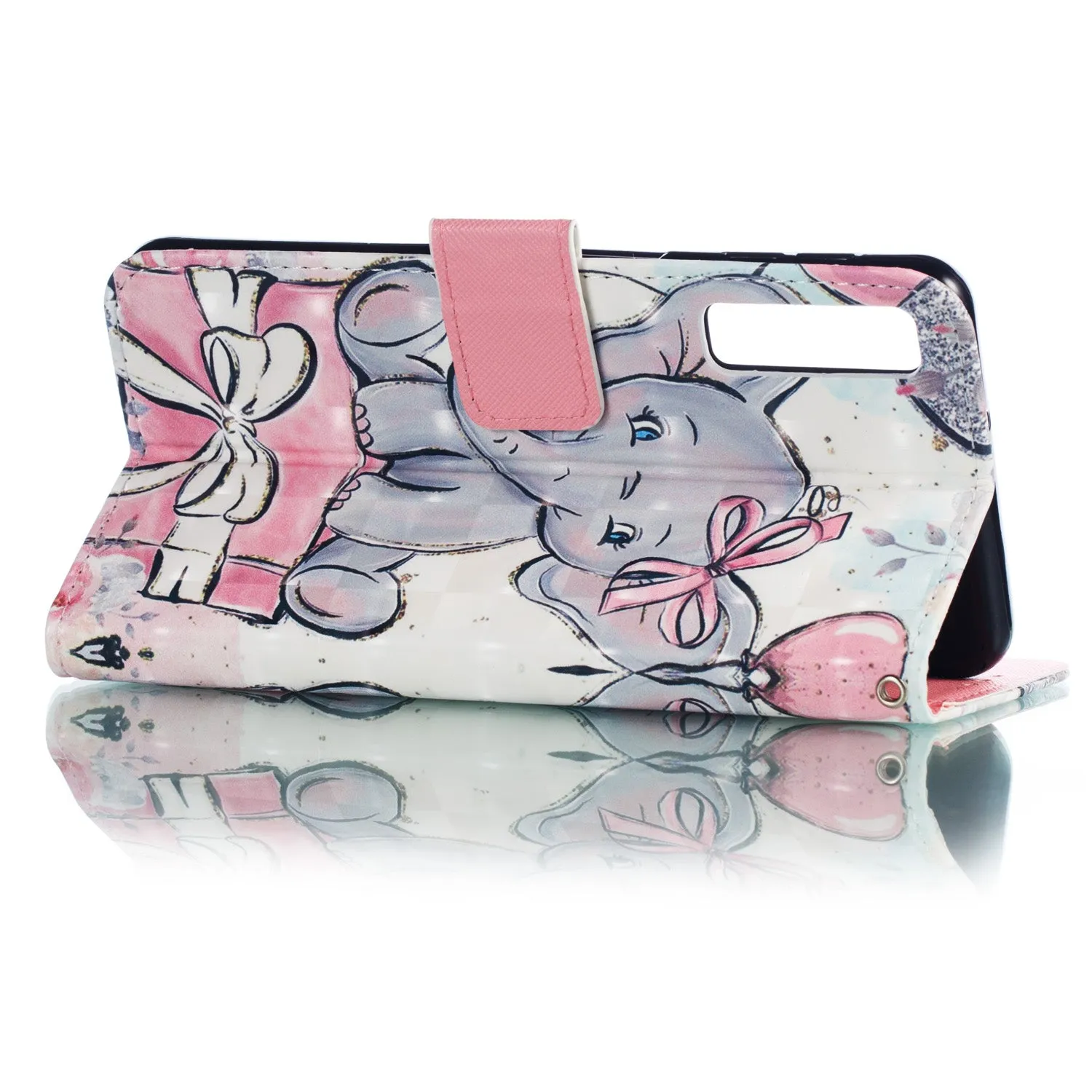 For Samsung A7 2018 3D Coloured Painted Leather Protective Phone Case with Button & Card Position & Lanyard Butterfly elephant