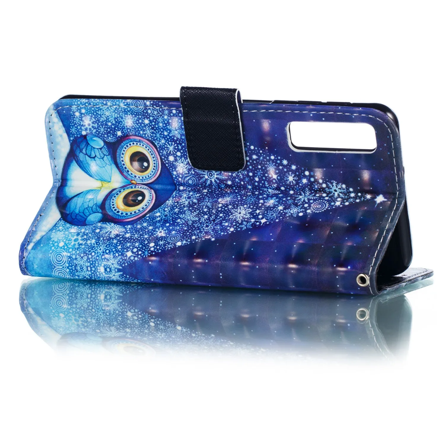 For Samsung A7 2018 3D Coloured Painted Leather Protective Phone Case with Button & Card Position & Lanyard Stage owl