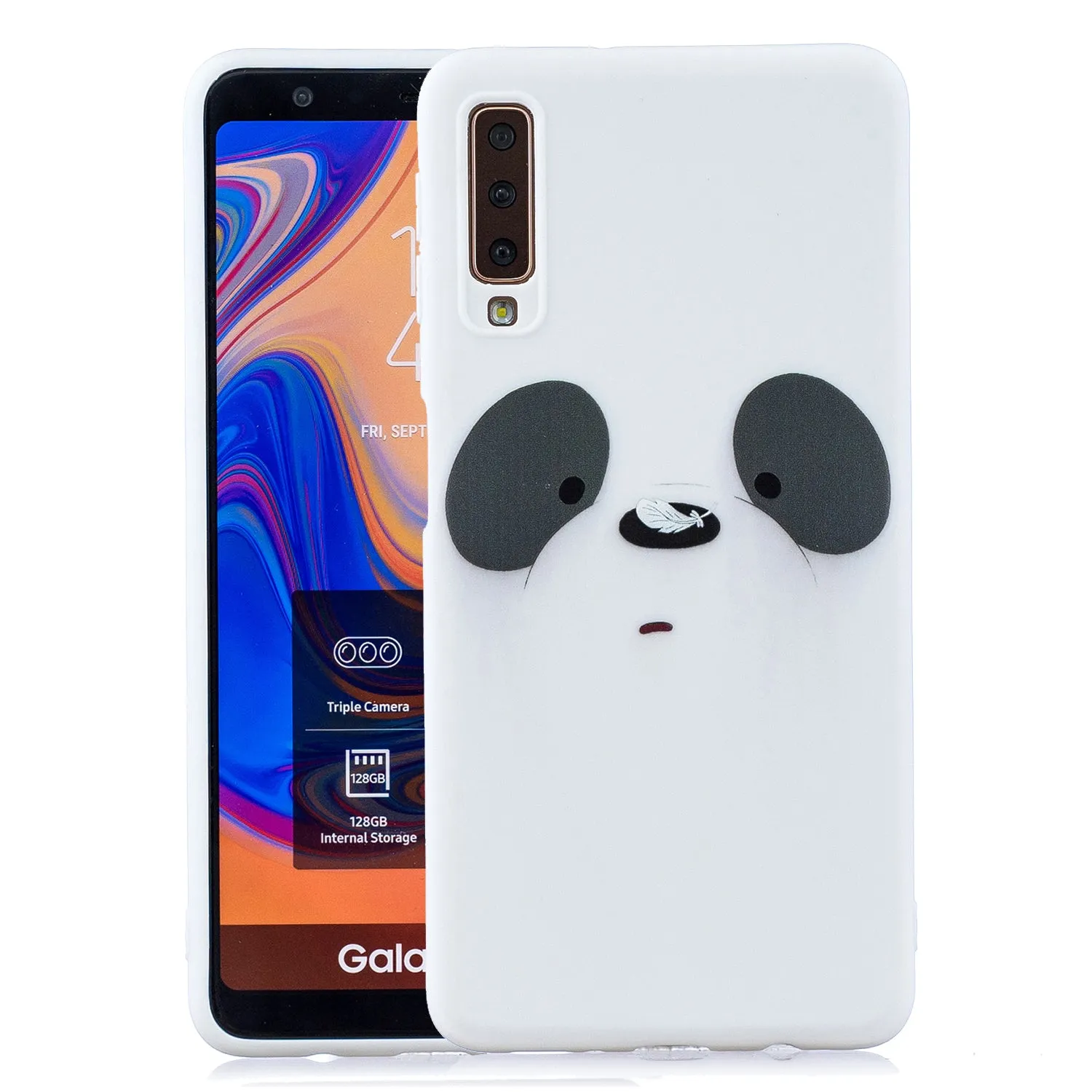 For Samsung A7 2018 Cartoon Lovely Coloured Painted Soft TPU Back Cover Non-slip Shockproof Full Protective Case with Lanyard red