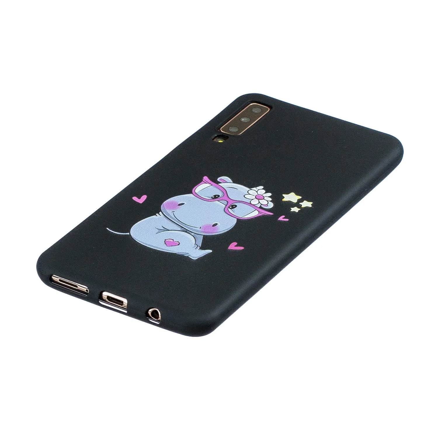 For Samsung A7 2018 Cartoon Lovely Coloured Painted Soft TPU Back Cover Non-slip Shockproof Full Protective Case with Lanyard red