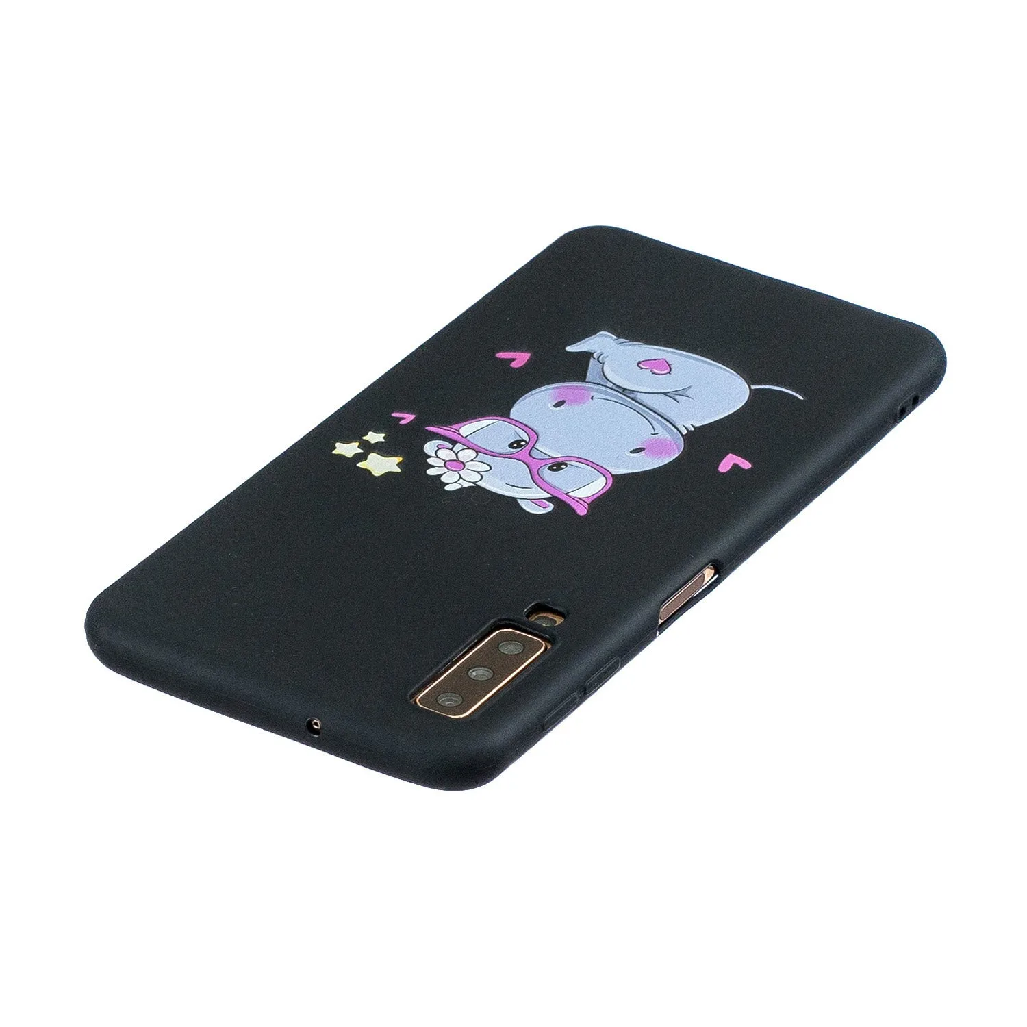 For Samsung A7 2018 Cartoon Lovely Coloured Painted Soft TPU Back Cover Non-slip Shockproof Full Protective Case with Lanyard red