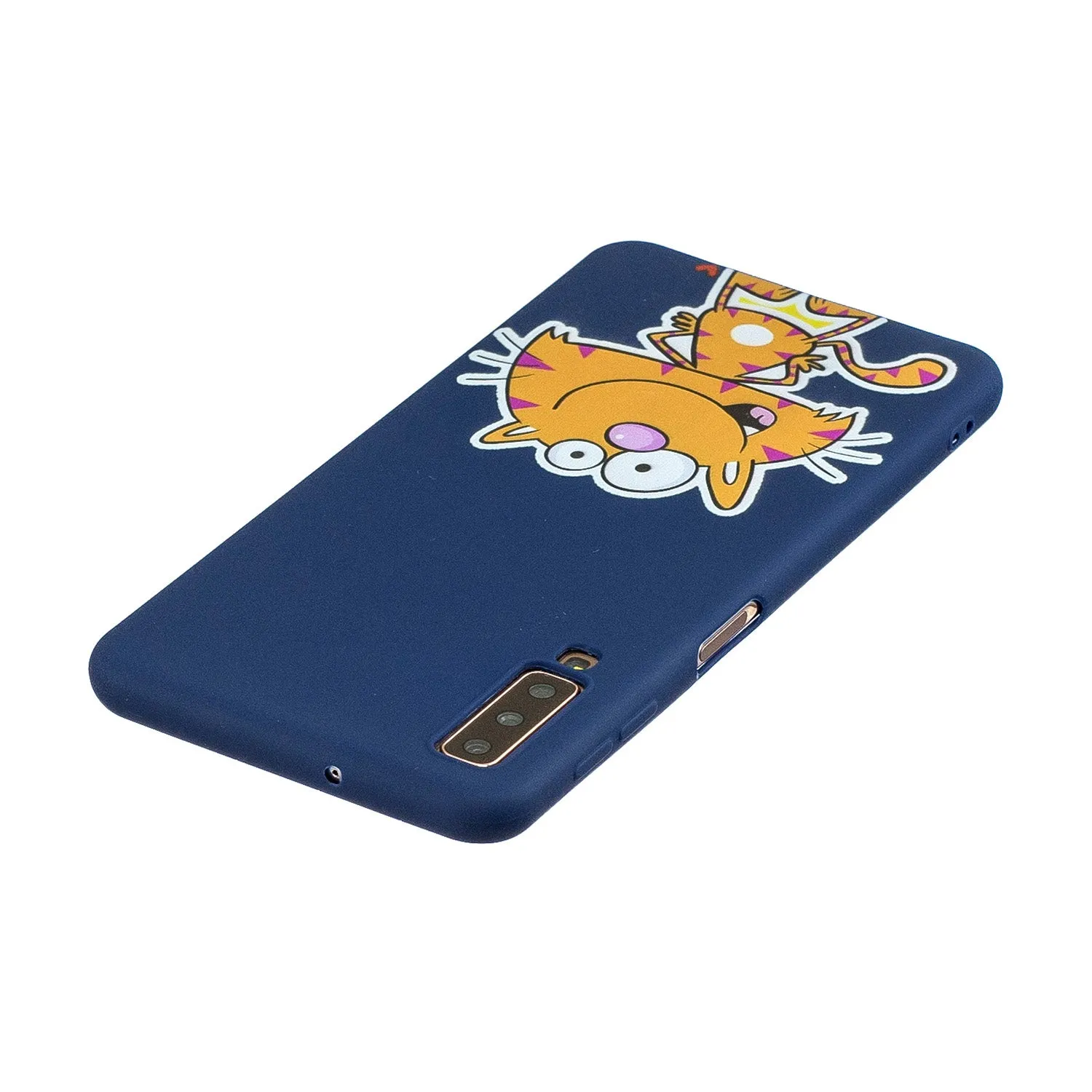 For Samsung A7 2018 Cartoon Lovely Coloured Painted Soft TPU Back Cover Non-slip Shockproof Full Protective Case with Lanyard sapphire