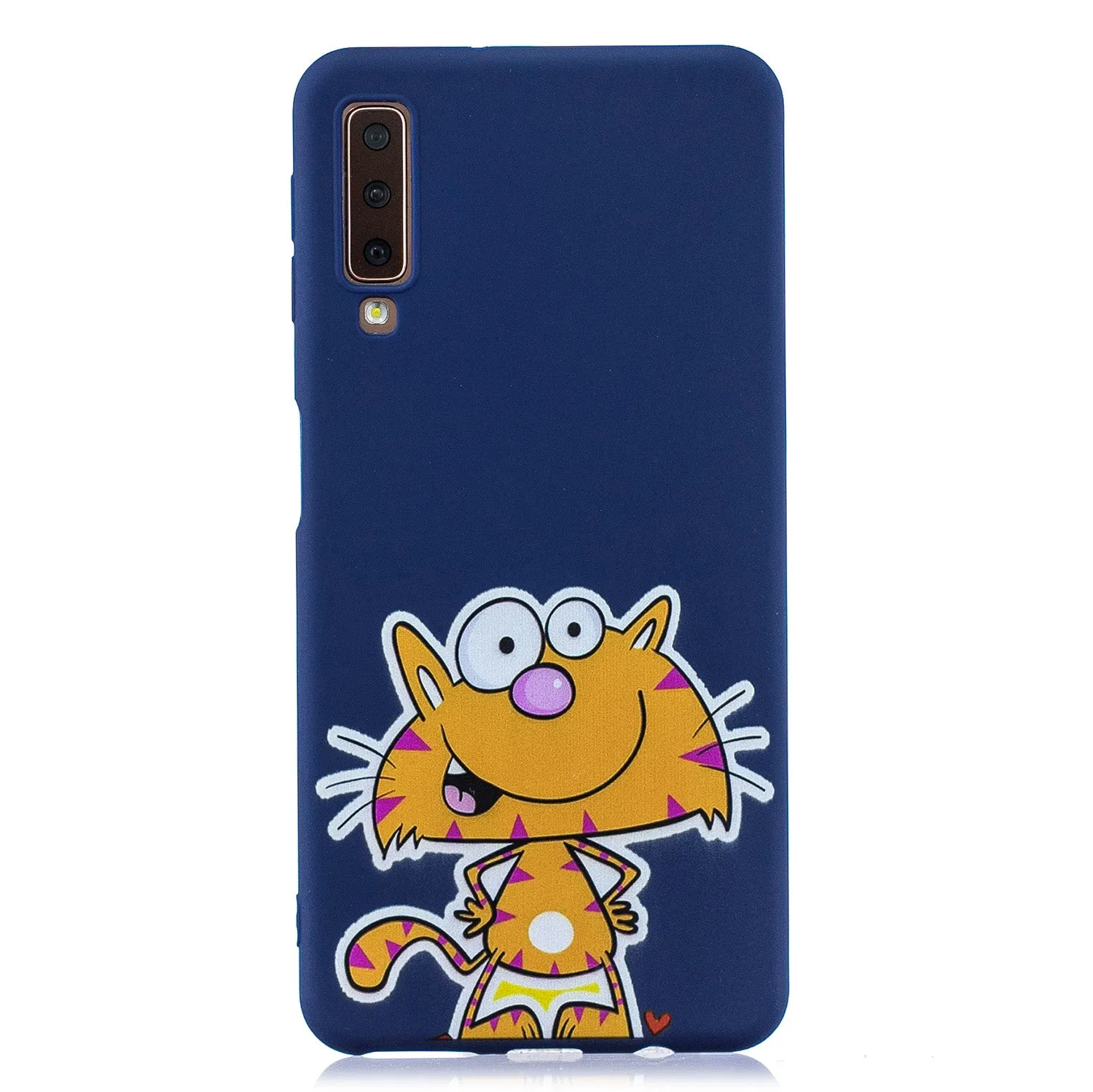 For Samsung A7 2018 Cartoon Lovely Coloured Painted Soft TPU Back Cover Non-slip Shockproof Full Protective Case with Lanyard sapphire