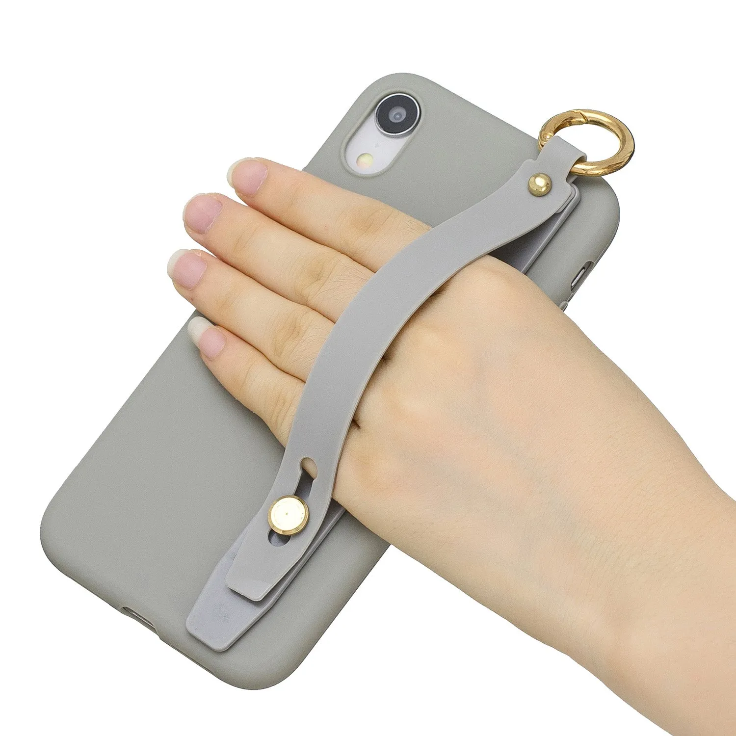 For Samsung A7 2018 Simple Solid Color Chic Wrist Rope Bracket Matte TPU Anti-scratch Non-slip Protective Cover Back Case 12 gray
