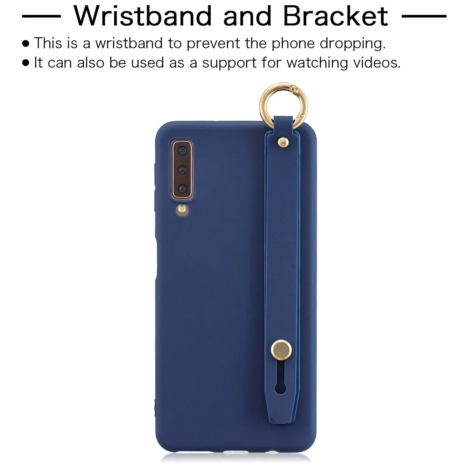 For Samsung A7 2018 Simple Solid Color Chic Wrist Rope Bracket Matte TPU Anti-scratch Non-slip Protective Cover Back Case 12 gray