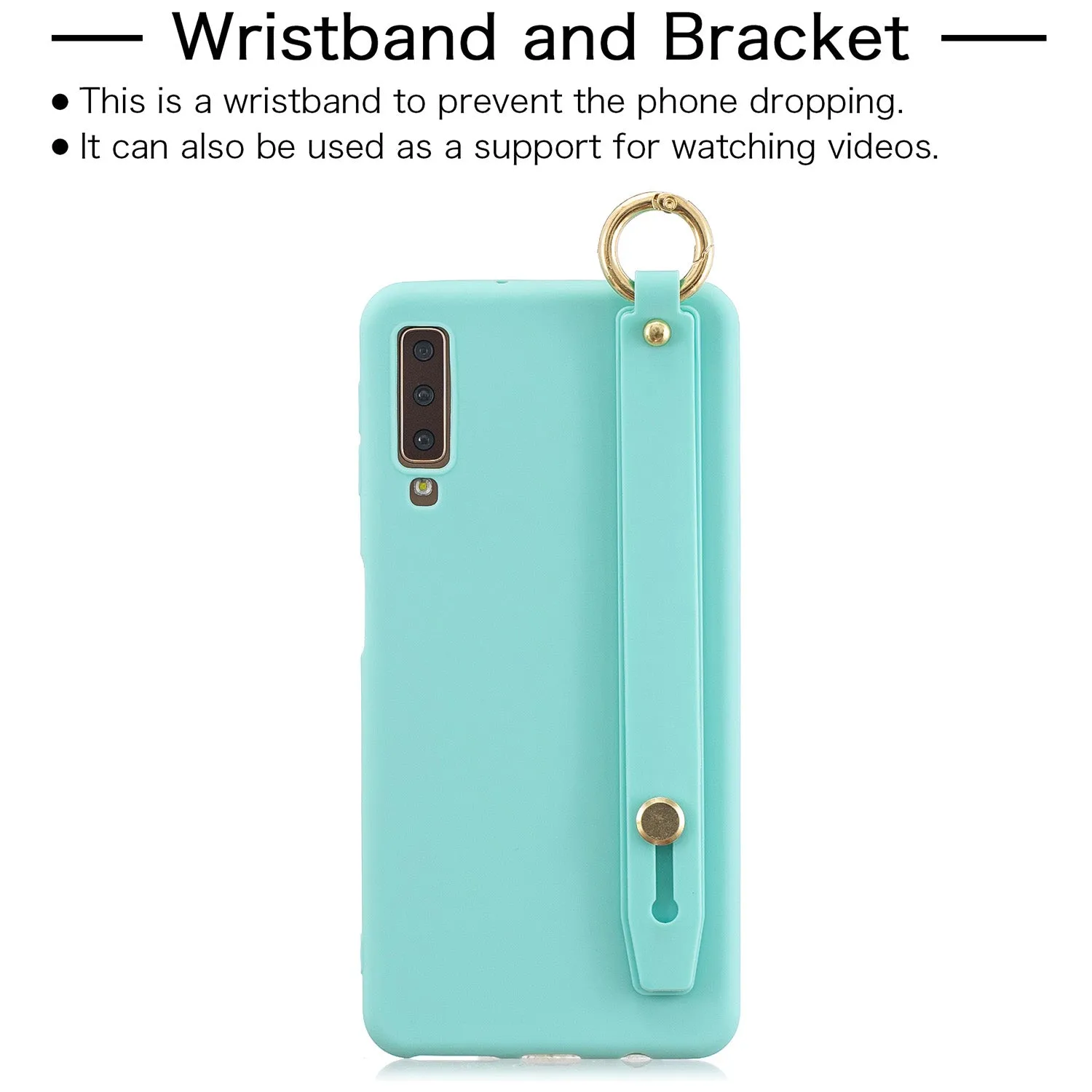 For Samsung A7 2018 Simple Solid Color Chic Wrist Rope Bracket Matte TPU Anti-scratch Non-slip Protective Cover Back Case 12 gray