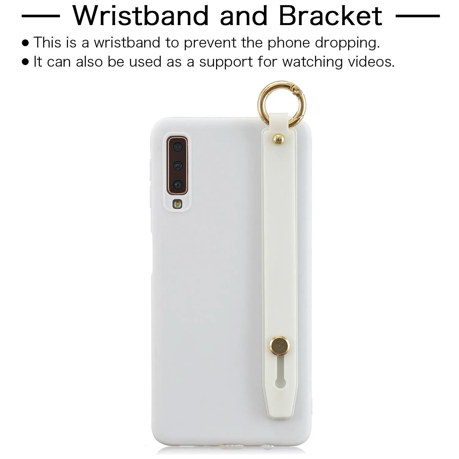For Samsung A7 2018 Simple Solid Color Chic Wrist Rope Bracket Matte TPU Anti-scratch Non-slip Protective Cover Back Case 12 gray