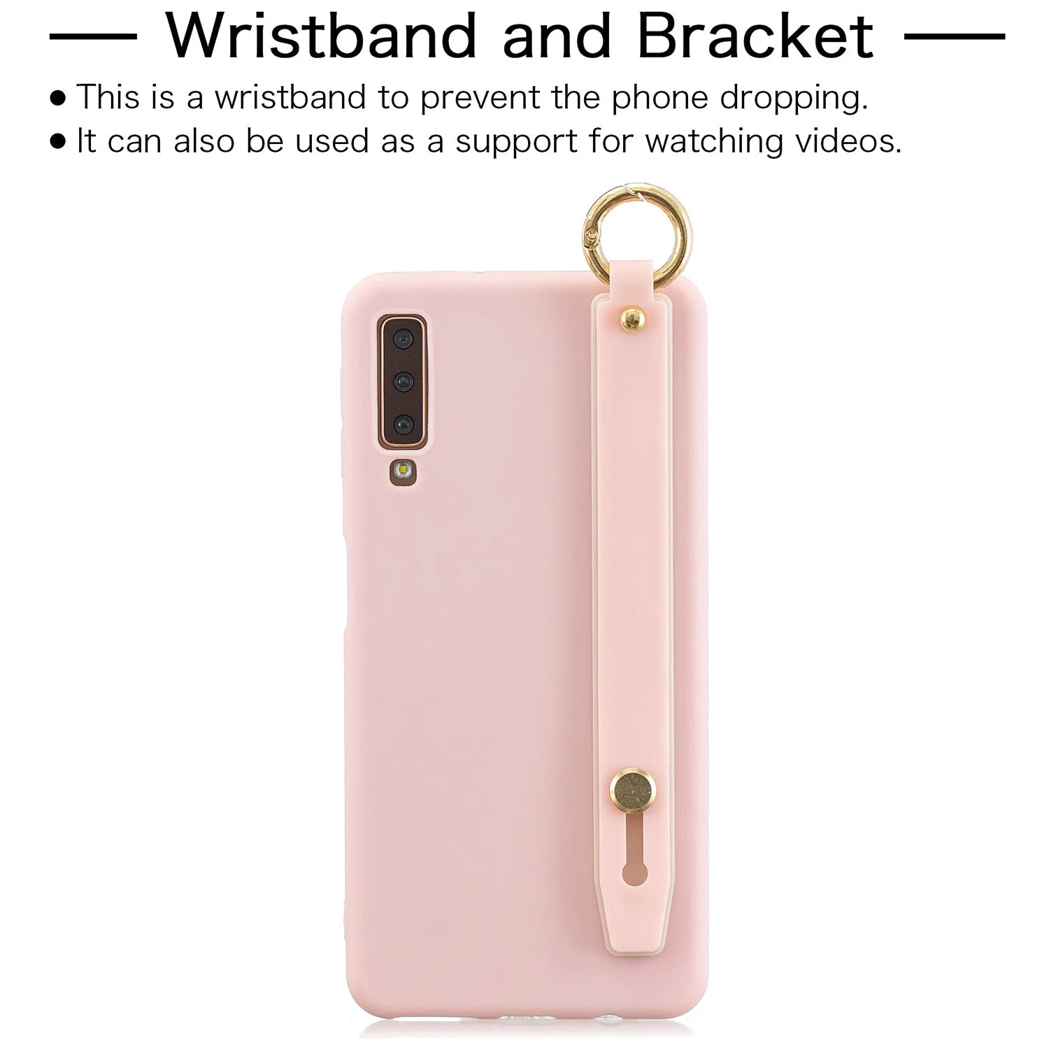 For Samsung A7 2018 Simple Solid Color Chic Wrist Rope Bracket Matte TPU Anti-scratch Non-slip Protective Cover Back Case 12 gray