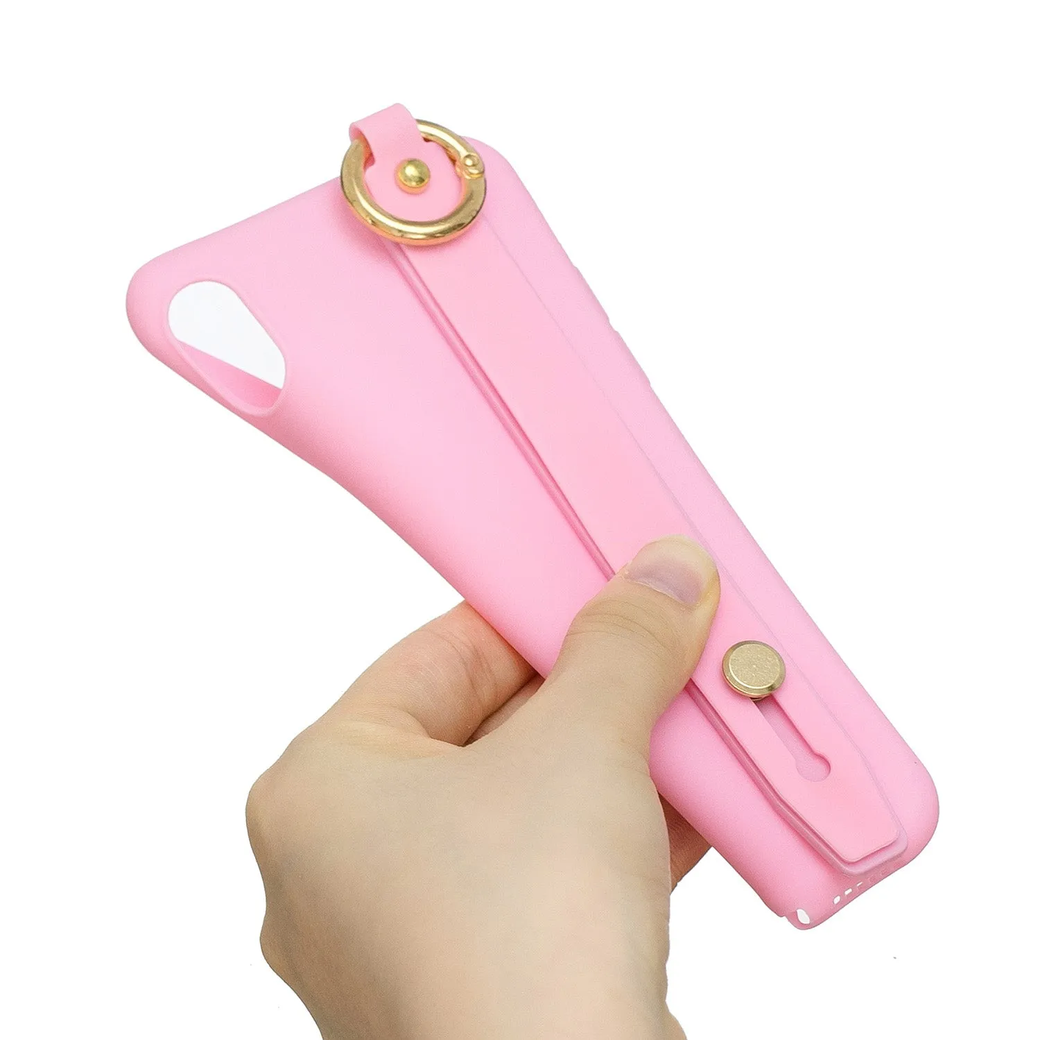 For Samsung A7 2018 Simple Solid Color Chic Wrist Rope Bracket Matte TPU Anti-scratch Non-slip Protective Cover Back Case 5 dark pink