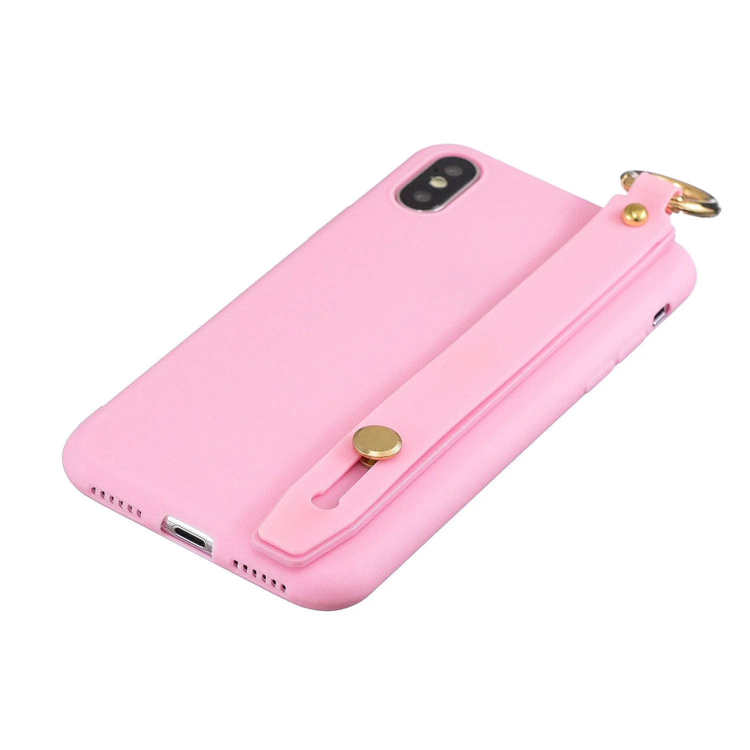 For Samsung A7 2018 Simple Solid Color Chic Wrist Rope Bracket Matte TPU Anti-scratch Non-slip Protective Cover Back Case 5 dark pink