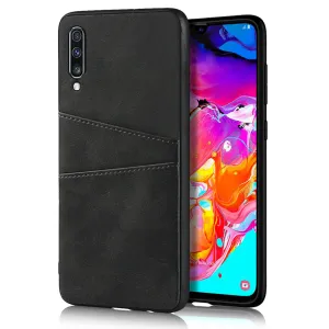 For Samsung A70 Cattlehide Grain PU Protective Case Back Cover with 2 Cards Pockets black