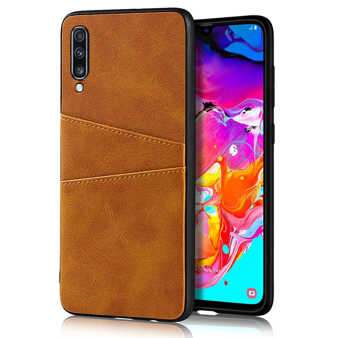For Samsung A70 Cattlehide Grain PU Protective Case Back Cover with 2 Cards Pockets black