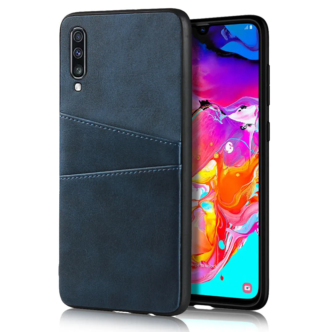 For Samsung A70 Cattlehide Grain PU Protective Case Back Cover with 2 Cards Pockets black