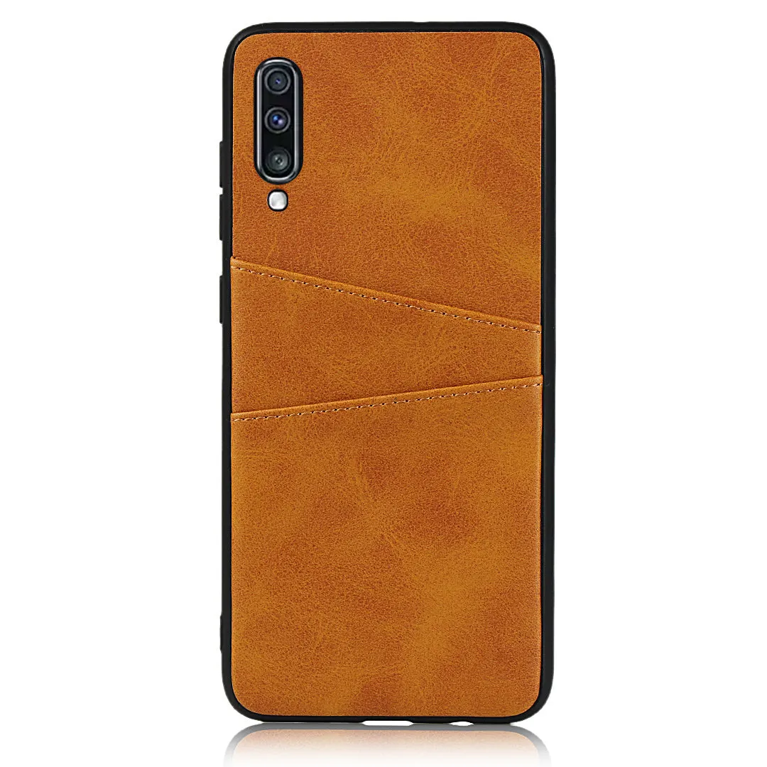 For Samsung A70 Cattlehide Grain PU Protective Case Back Cover with 2 Cards Pockets black