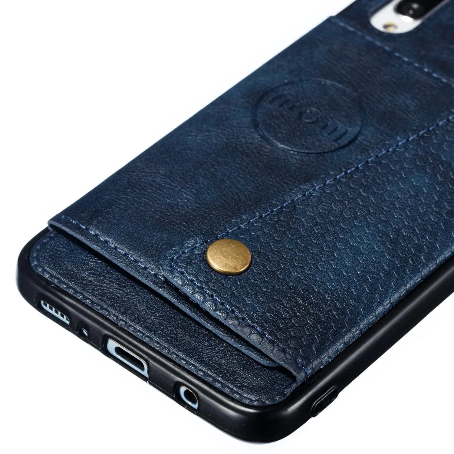 For Samsung A70 Double Buckle Non-slip Shockproof Cell Phone Case with Card Slot Bracket blue