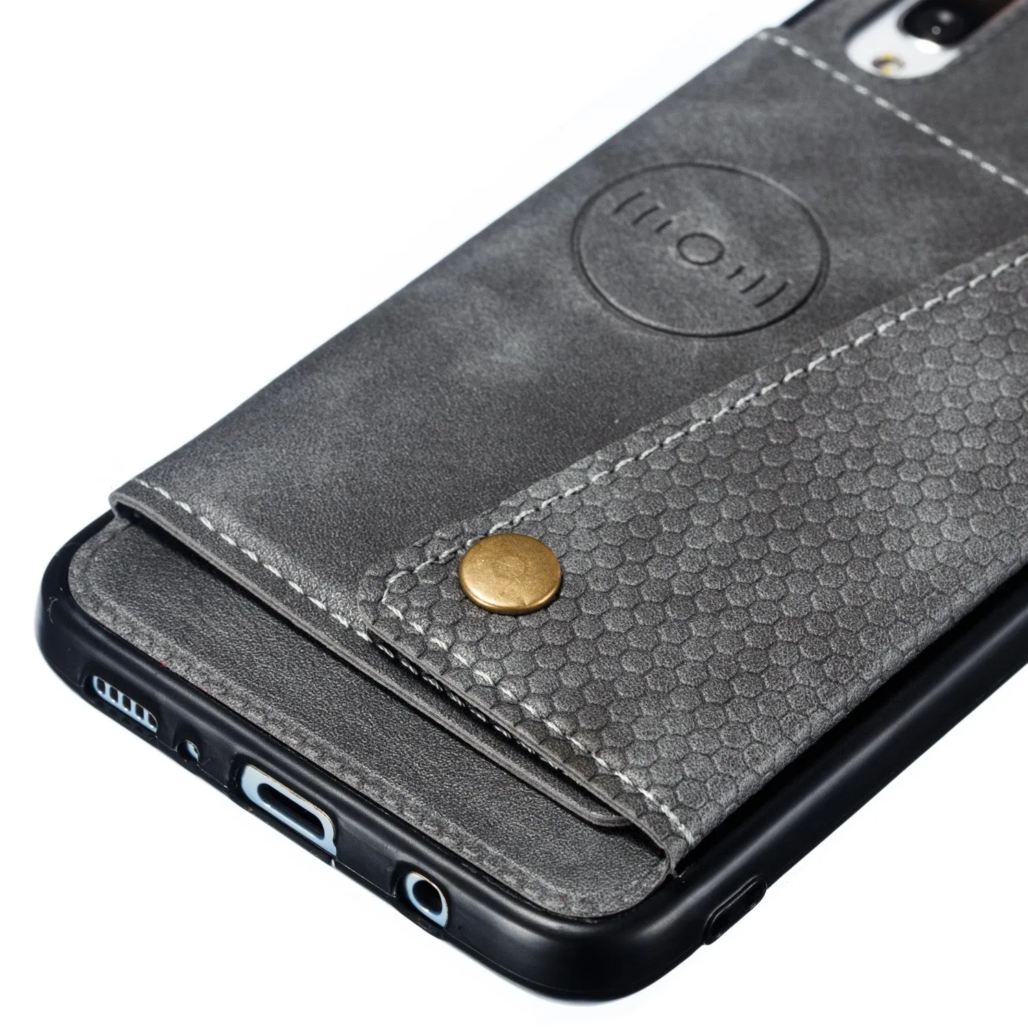 For Samsung A70 Double Buckle Non-slip Shockproof Cell Phone Case with Card Slot Bracket gray